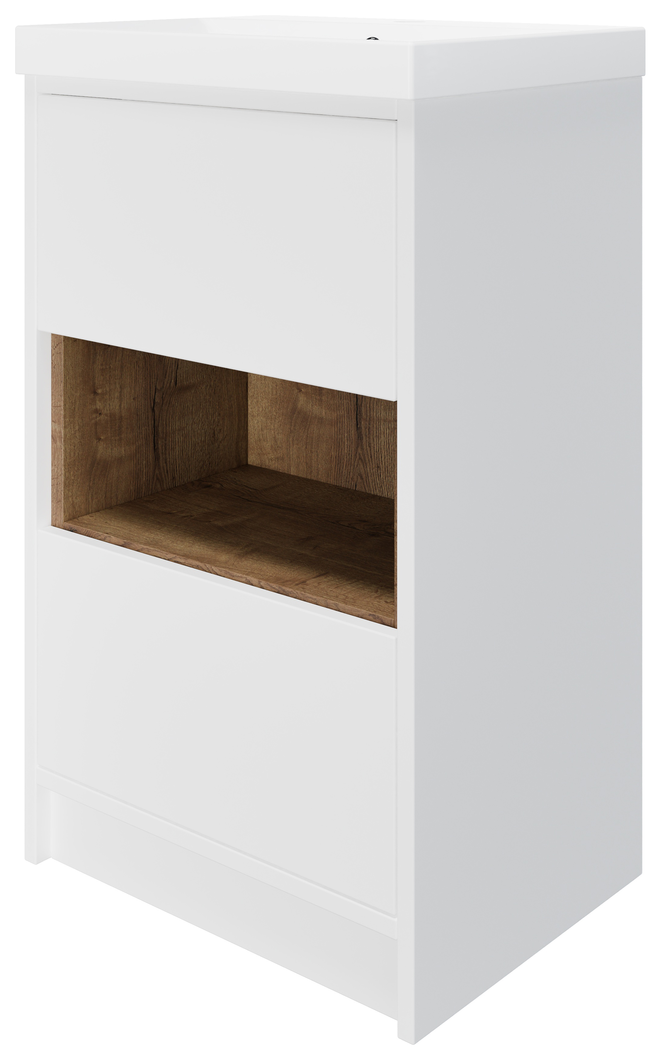 Wickes Nexus Matt White & Natural Halifax Oak Freestanding Vanity Unit & Nexus Basin - 856 x 500mm