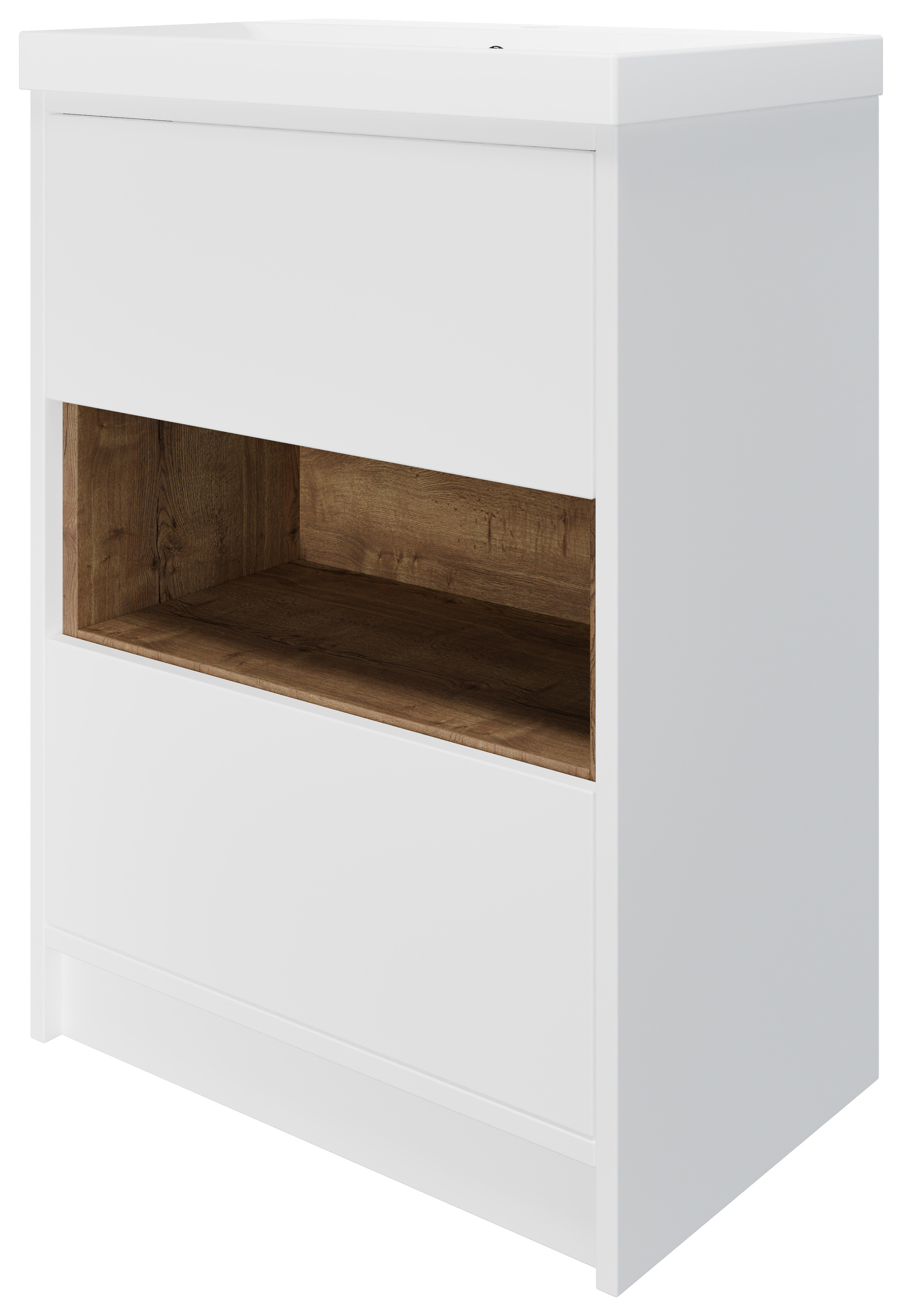 Wickes Nexus Matt White & Natural Halifax Oak Freestanding Vanity Unit & Nexus Basin - 856 x 600mm