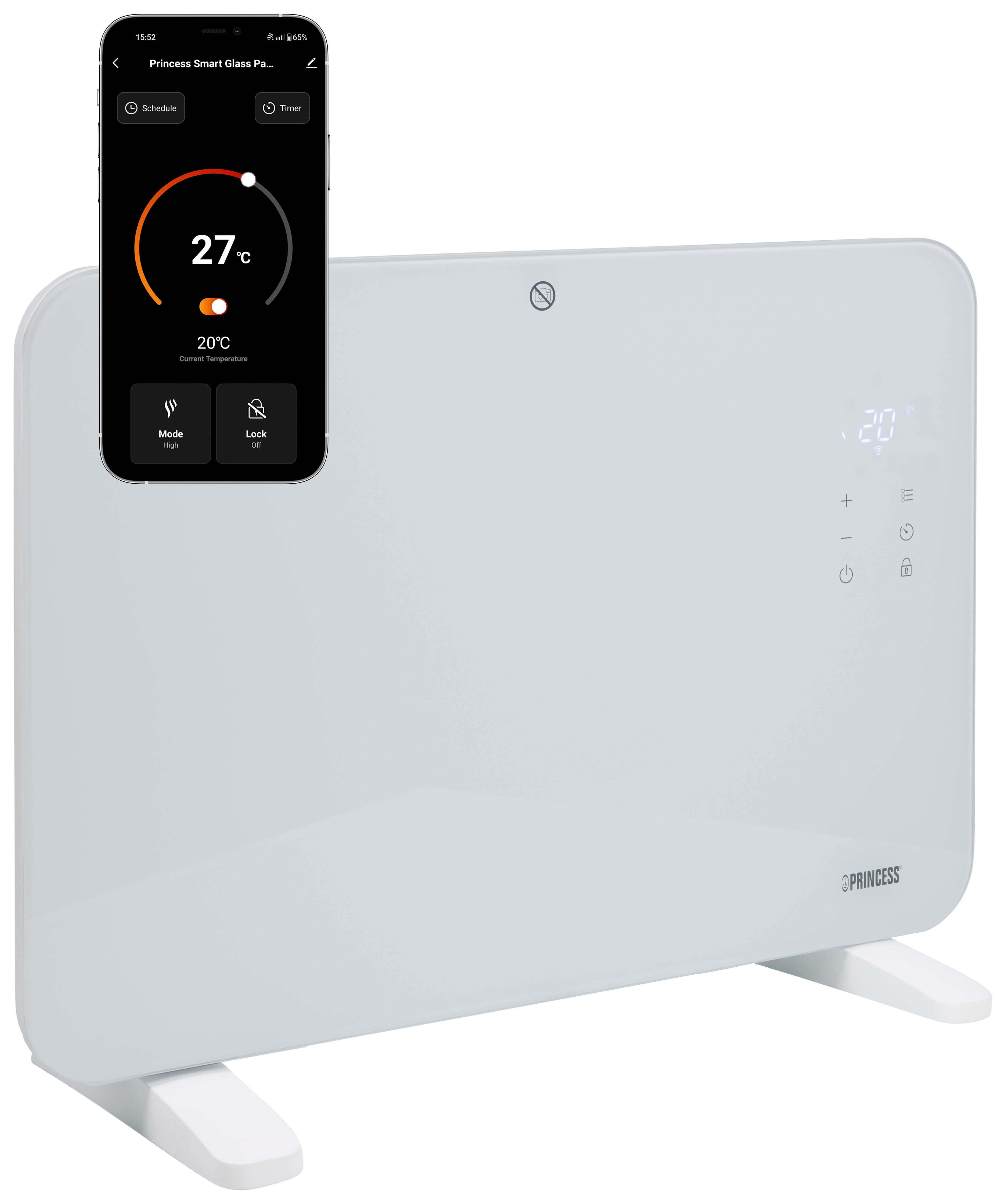 Princess Smart 1000W Glass Panel Heater - White