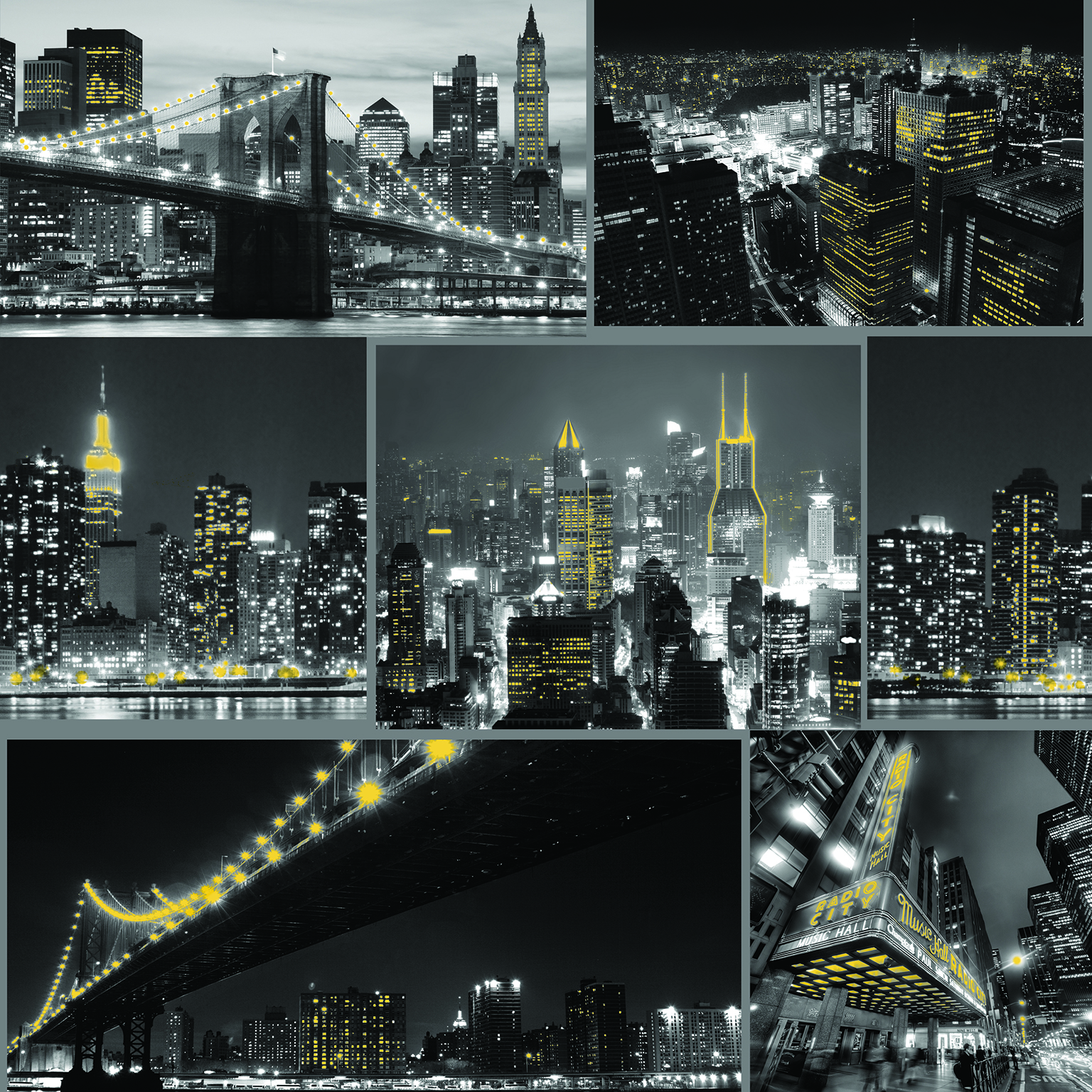 Fresco City At Night Black Wallpaper Sample