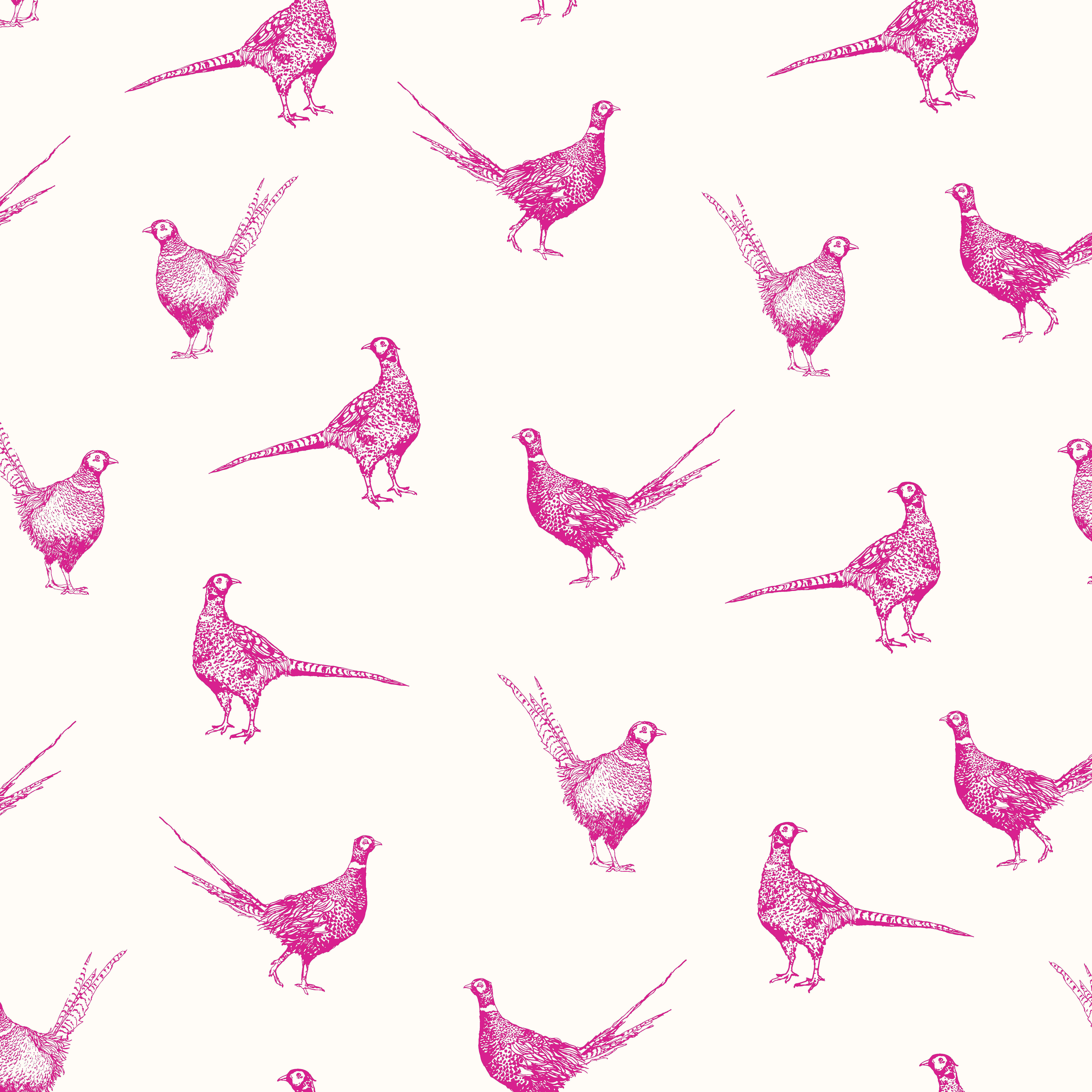 Joules Flirty Pheasants Truly Pink Wallpaper Sample