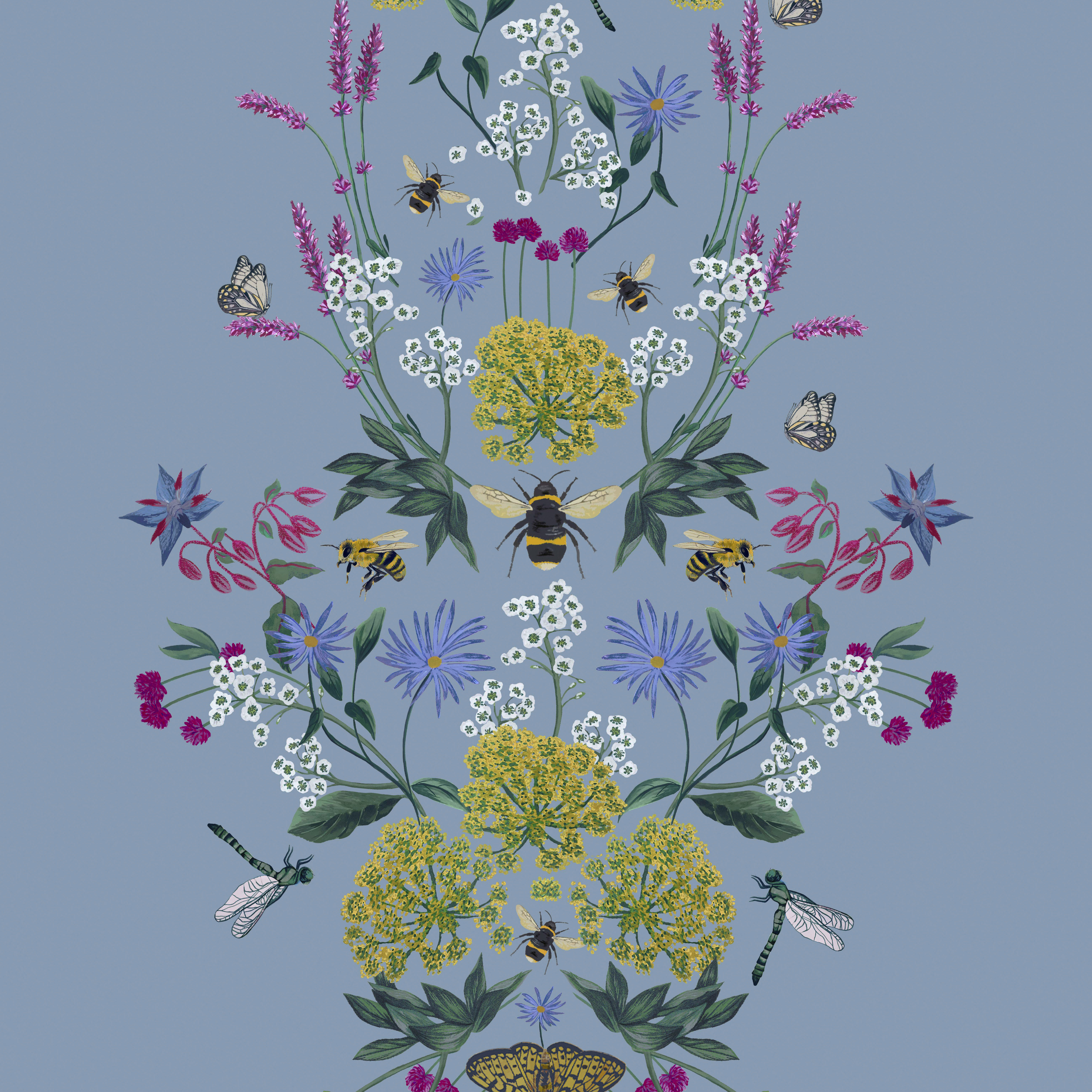 Joules Perfect Pollinators Haze Blue Wallpaper Sample