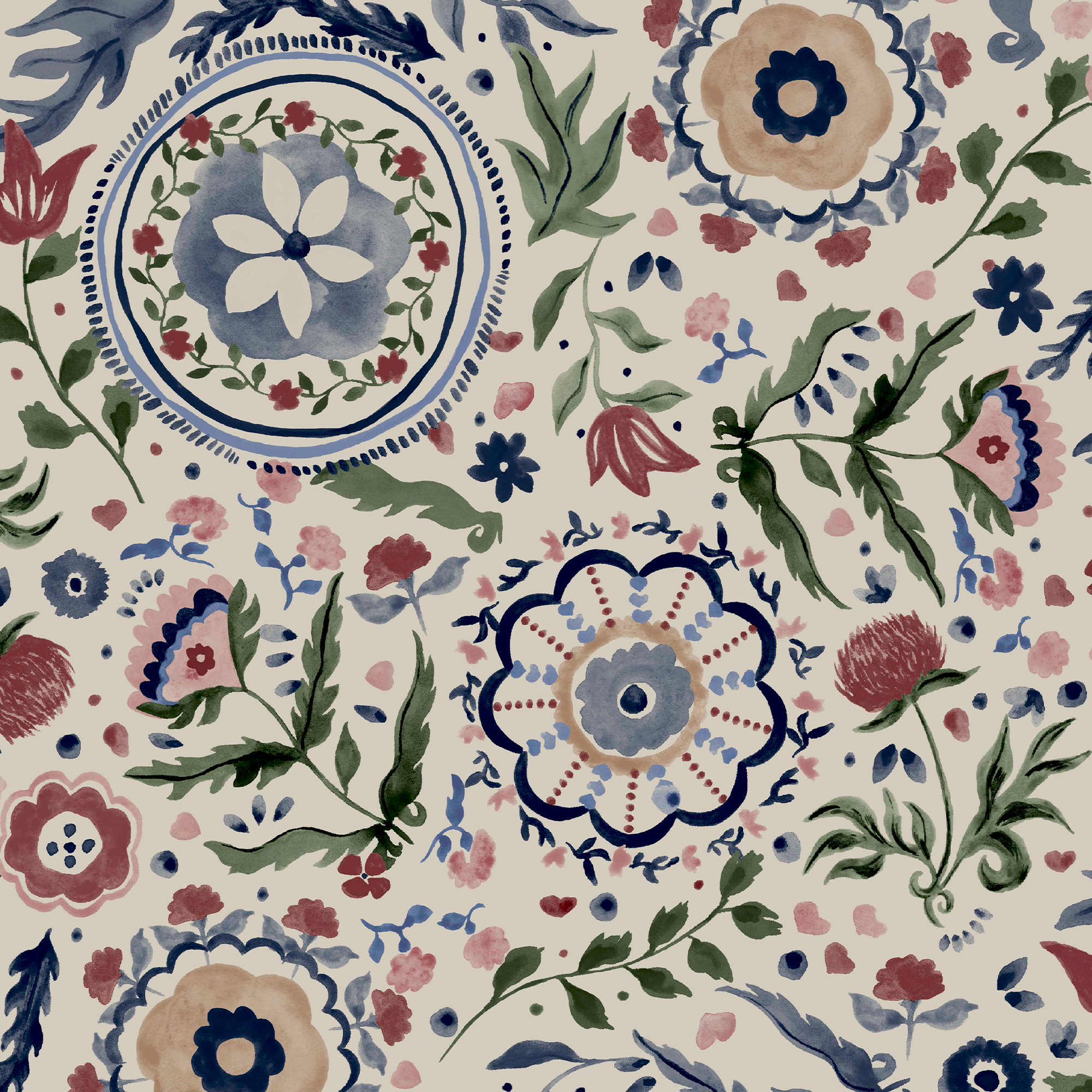 Joules Festival Flowers Antique White Wallpaper Sample