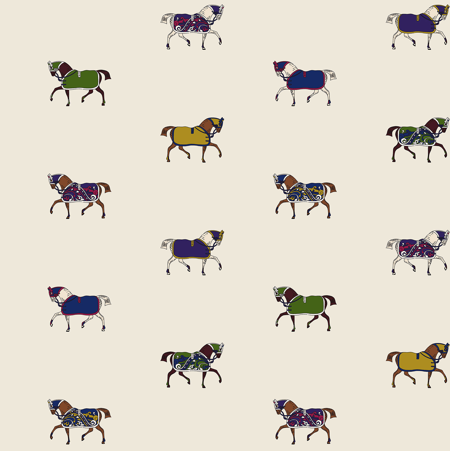 Joules Regal Horse Print Cream/Multi Wallpaper Sample