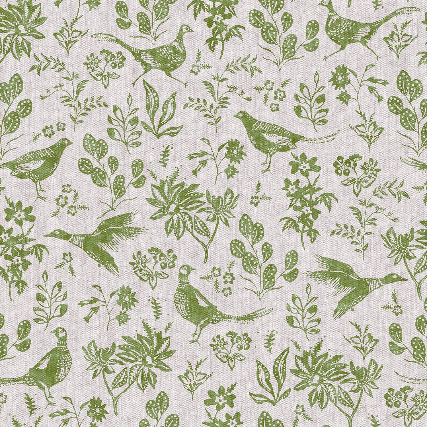 Joules Pheasant Print Linen/Green Wallpaper Sample