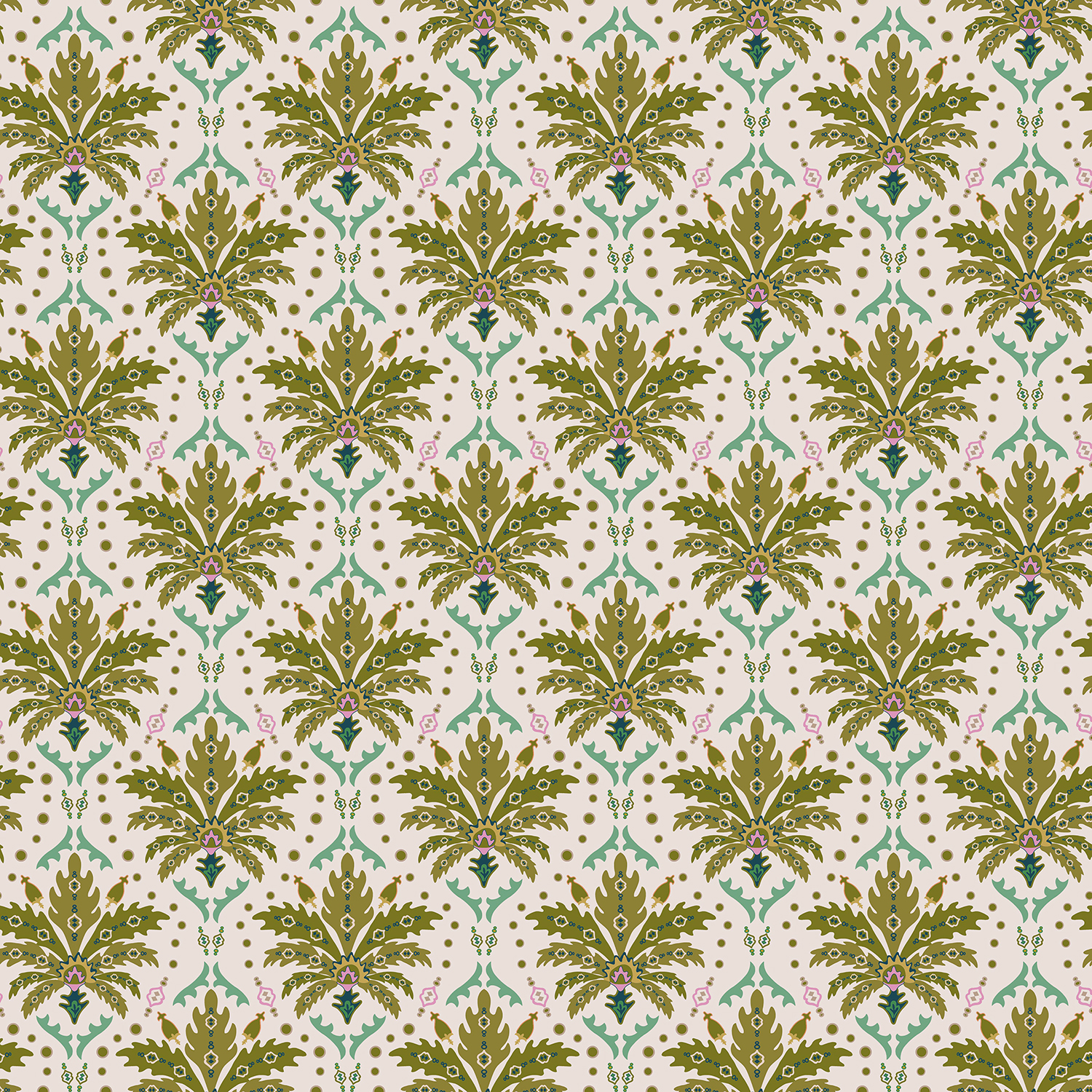 Joules Palm Geo Print Cream/Multi Wallpaper Sample