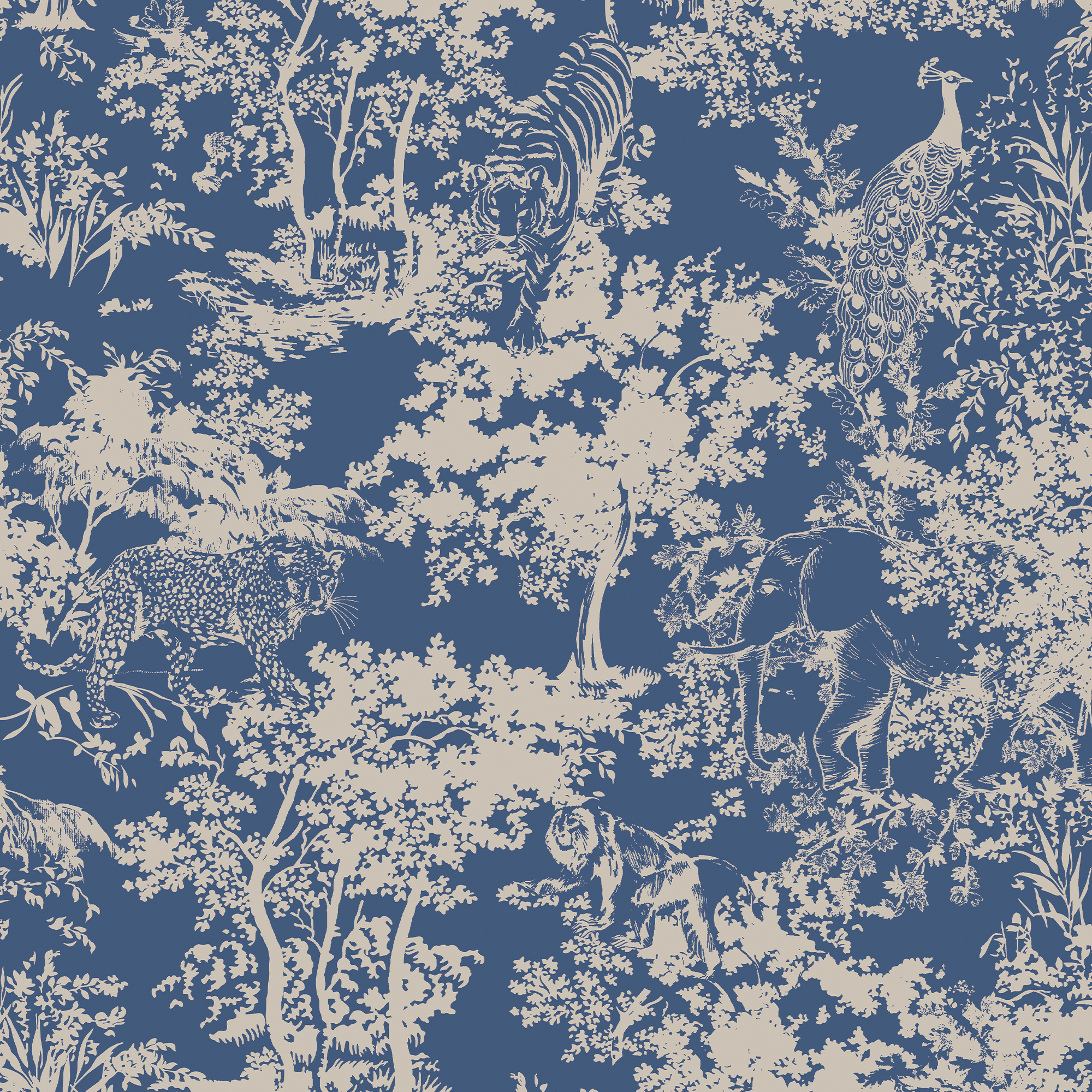 Joules Animal Forest Print Blue Wallpaper Sample