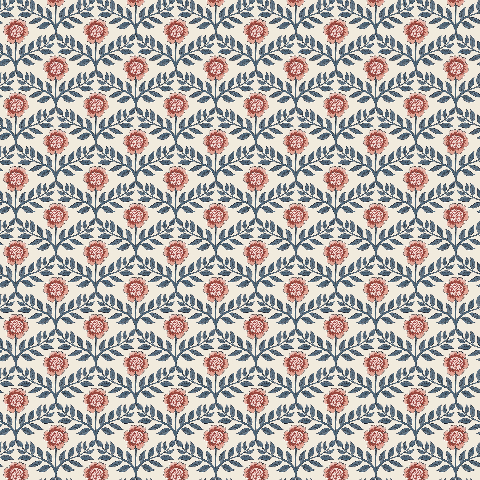 Joules Stately Floral Print Cream/Blue Wallpaper Sample