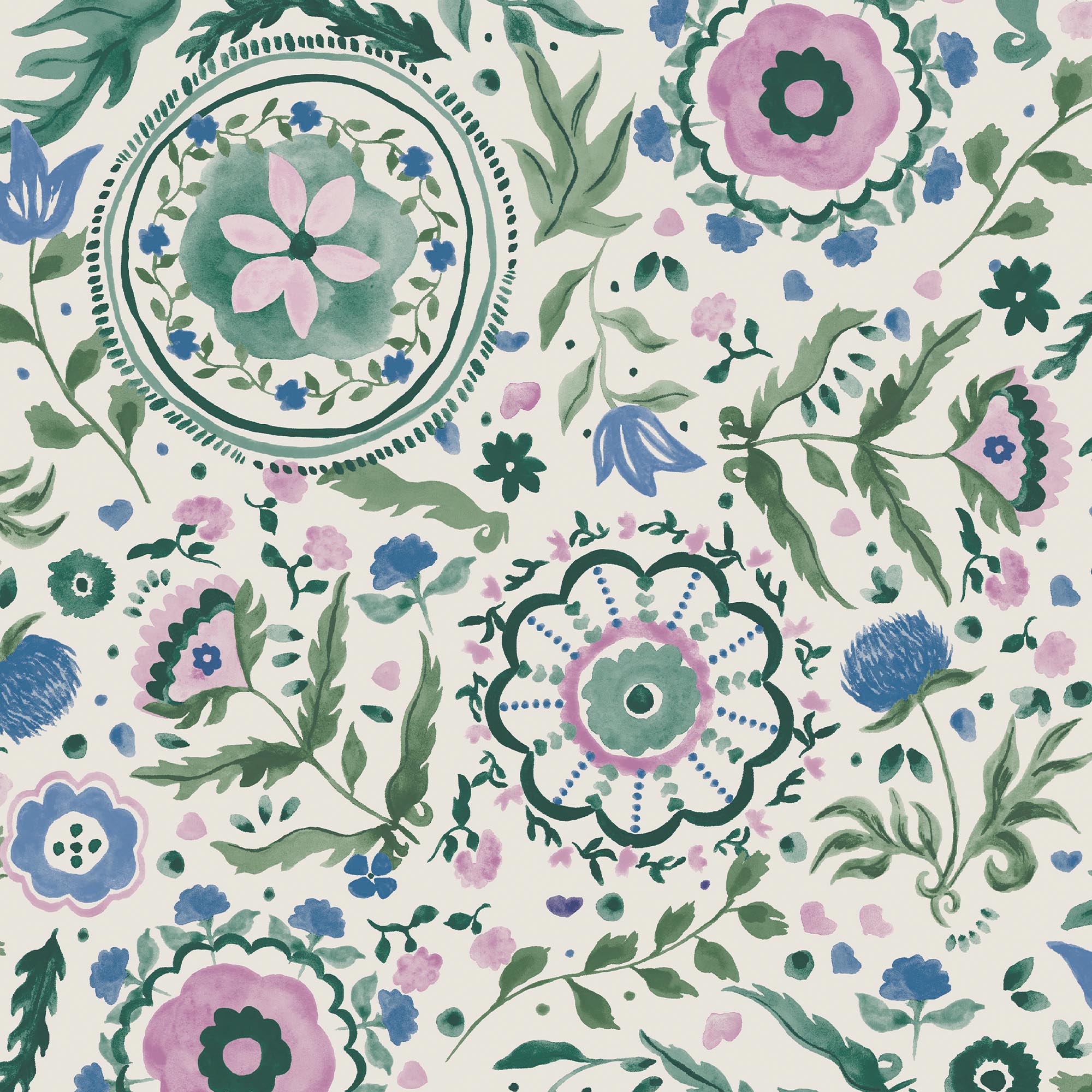 Joules Festival Flowers Print Cream/Multi Wallpaper Sample