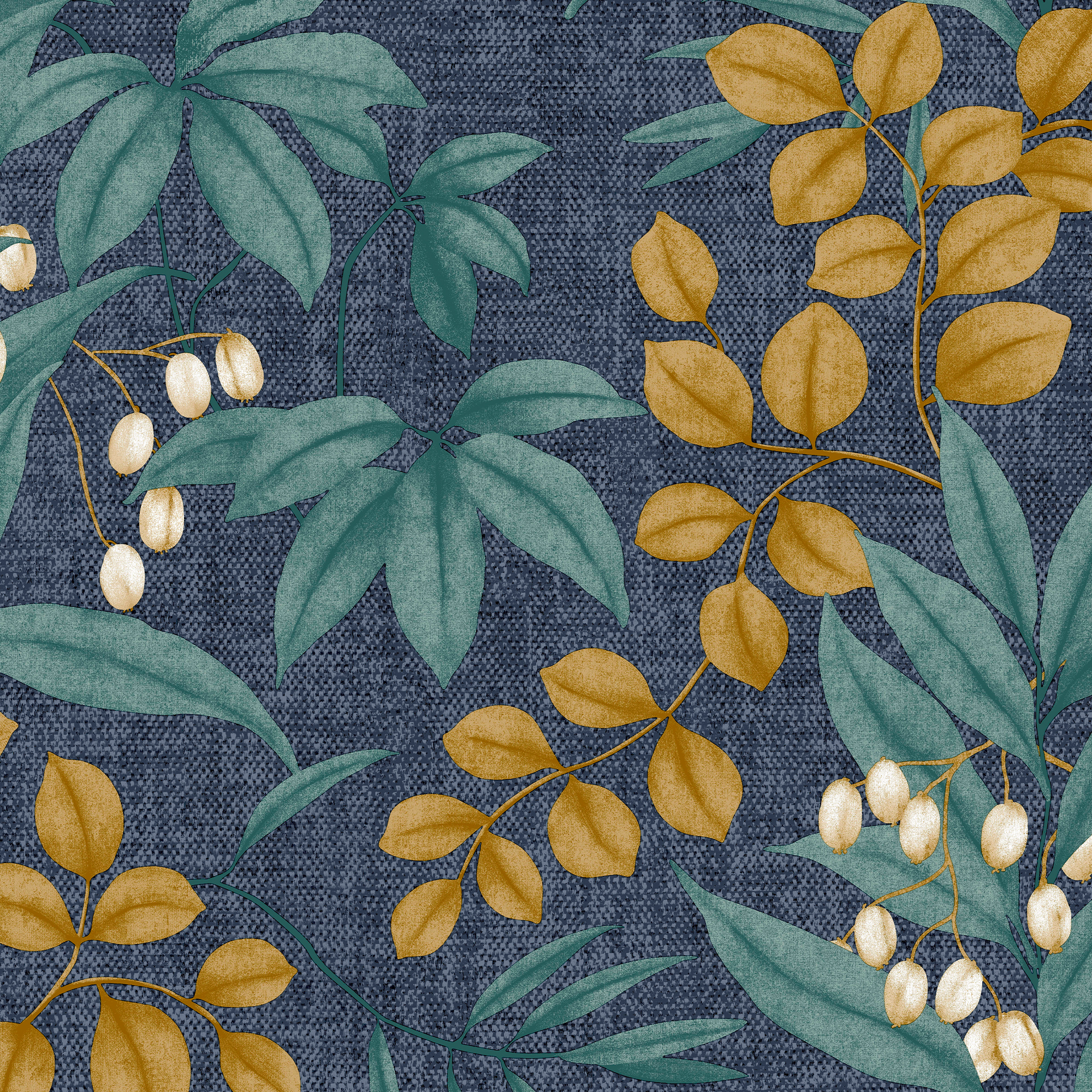 Superfresco Easy Persephone Navy/Ochre Wallpaper Sample