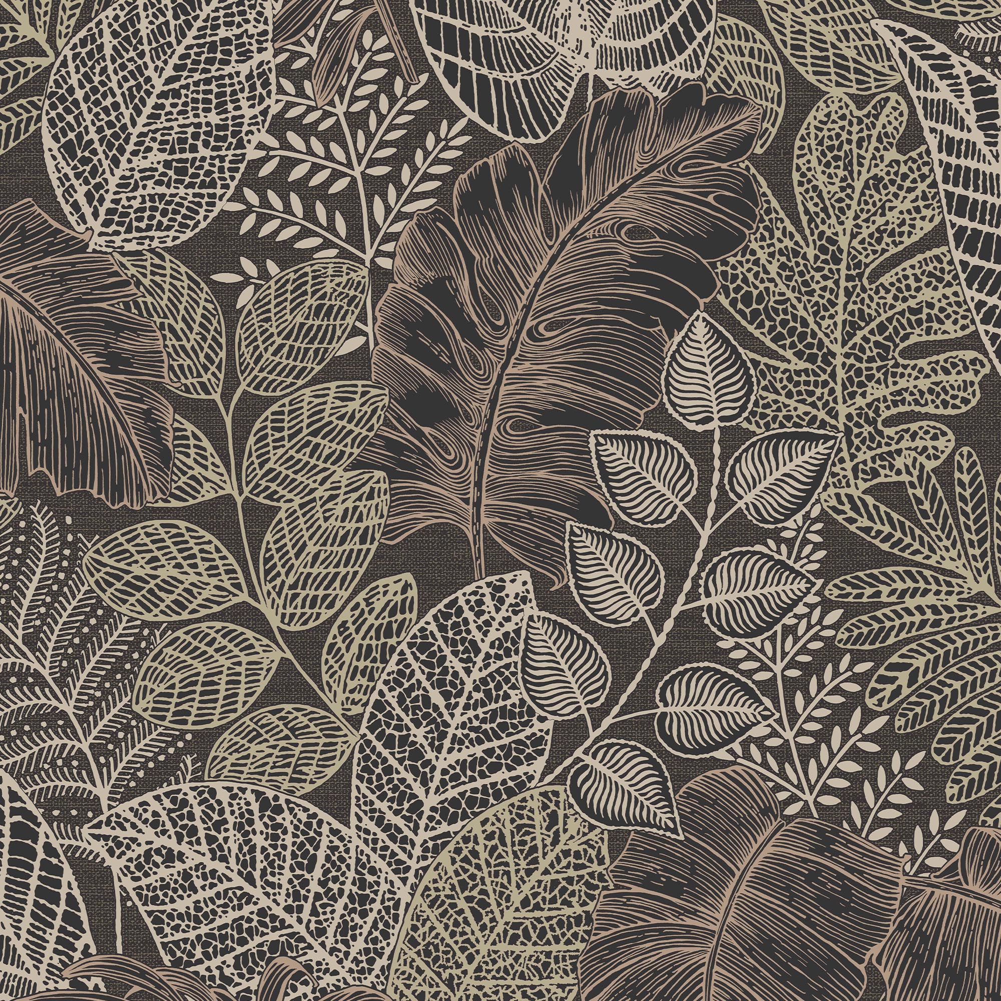 Superfresco Easy Scattered Leaves Charcoal/Gold Wallpaper Sample