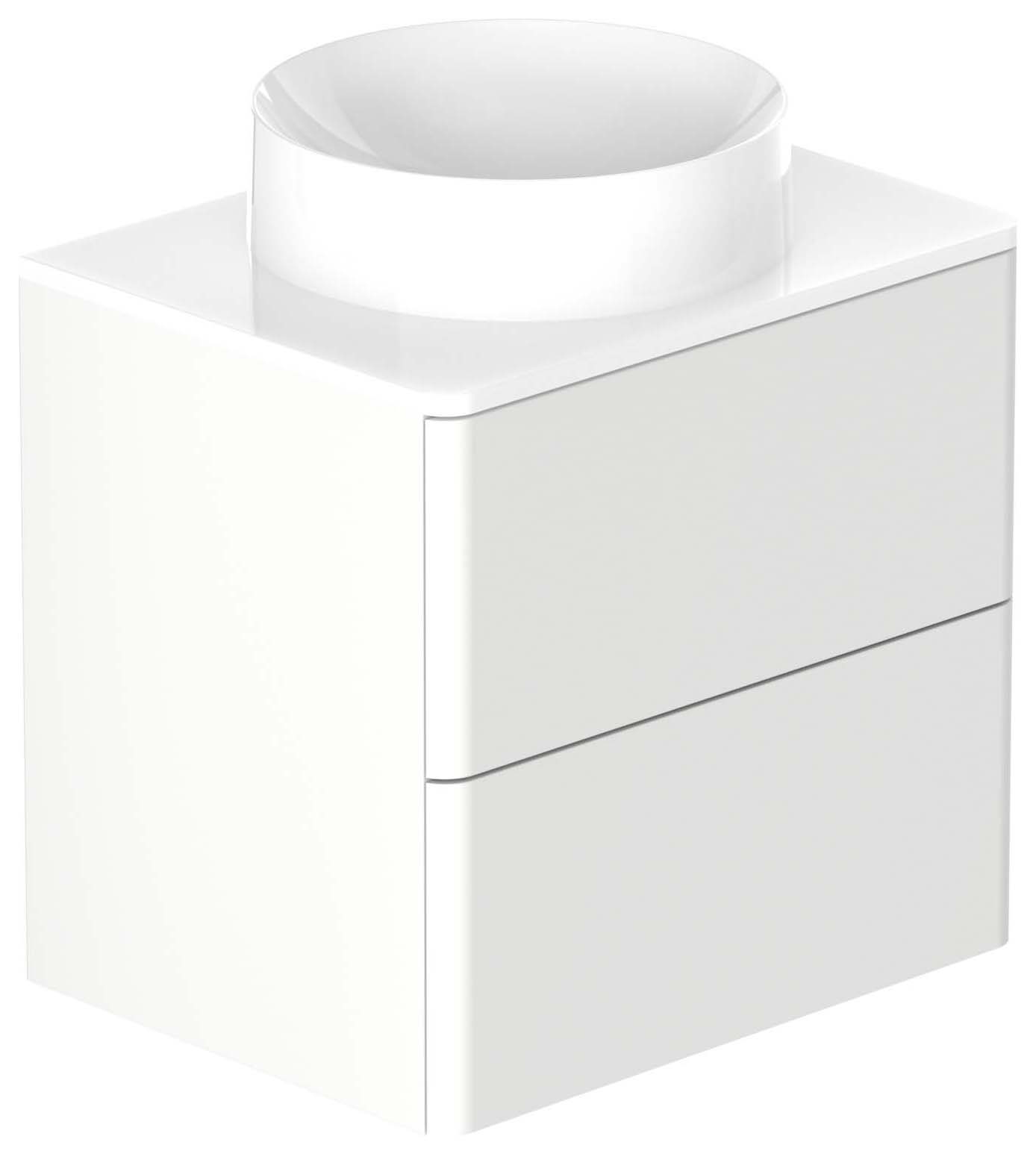 Nexa By VADO Veva Dusk White Wall Hung Vanity Unit with White Ceramic Worktop & Round Countertop Basin - 600mm