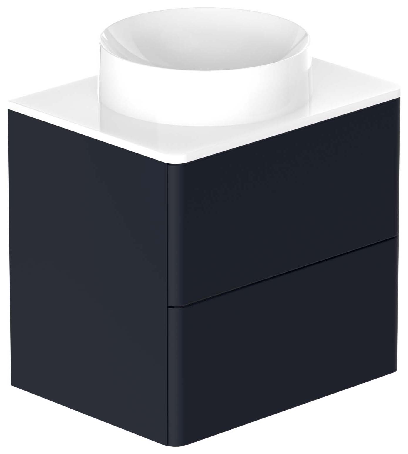 Nexa By Vado Veva Midnight Blue Wall Hung Vanity Unit with White Ceramic Worktop & Round Countertop Basin - 600mm