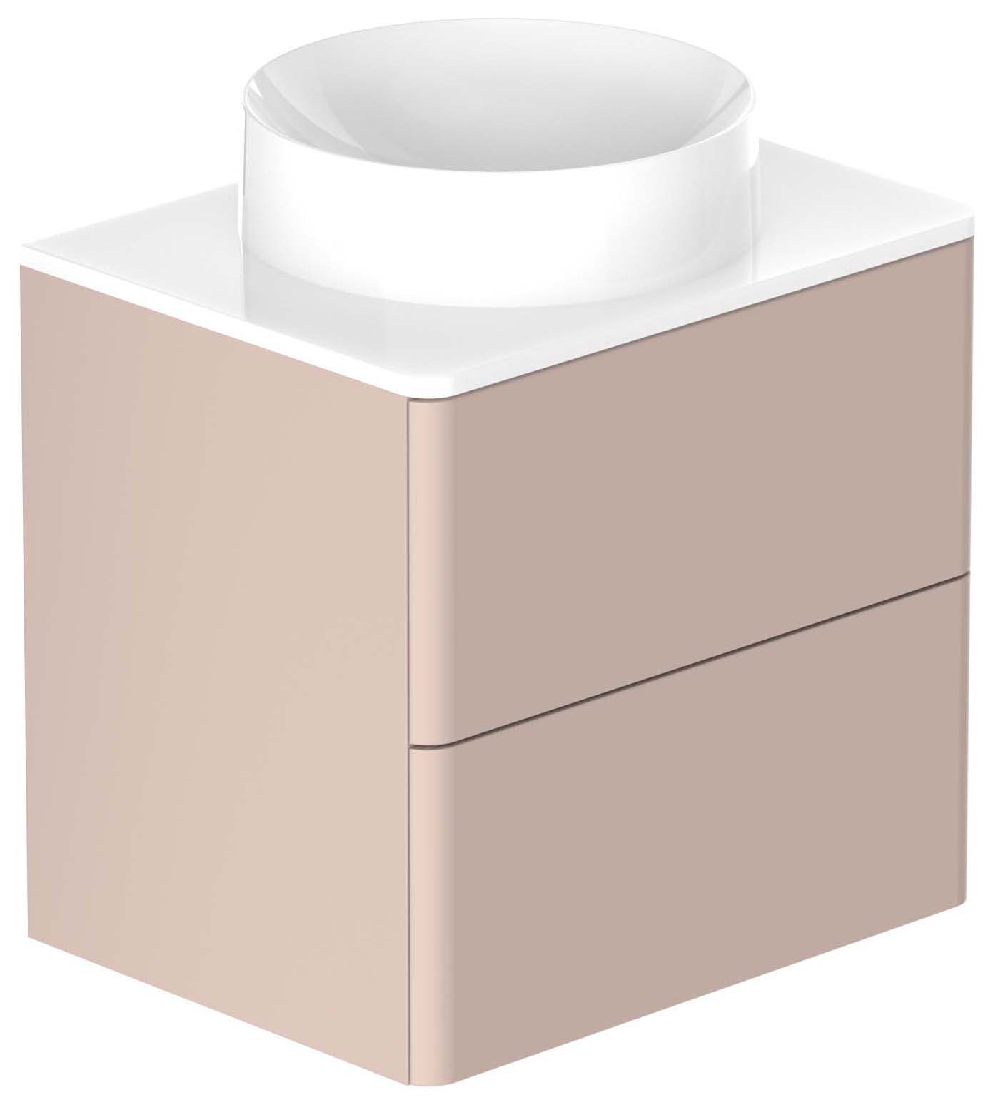 Nexa By VADO Veva Sunset Pink Wall Hung Vanity Unit with White Ceramic Worktop & Round Countertop Basin - 600mm