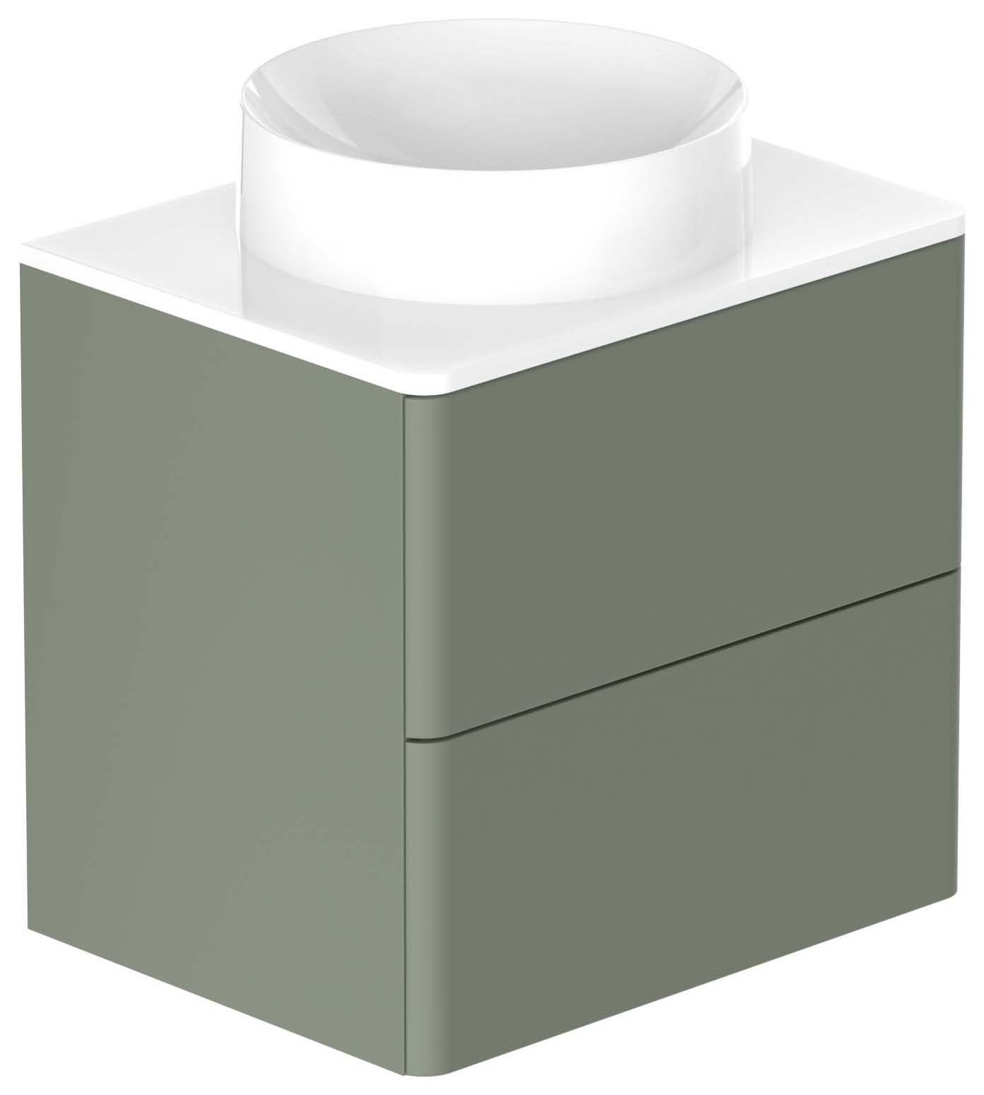 Nexa By VADO Veva Dawn Green Wall Hung Vanity Unit with White Ceramic Worktop & Round Countertop Basin - 600mm
