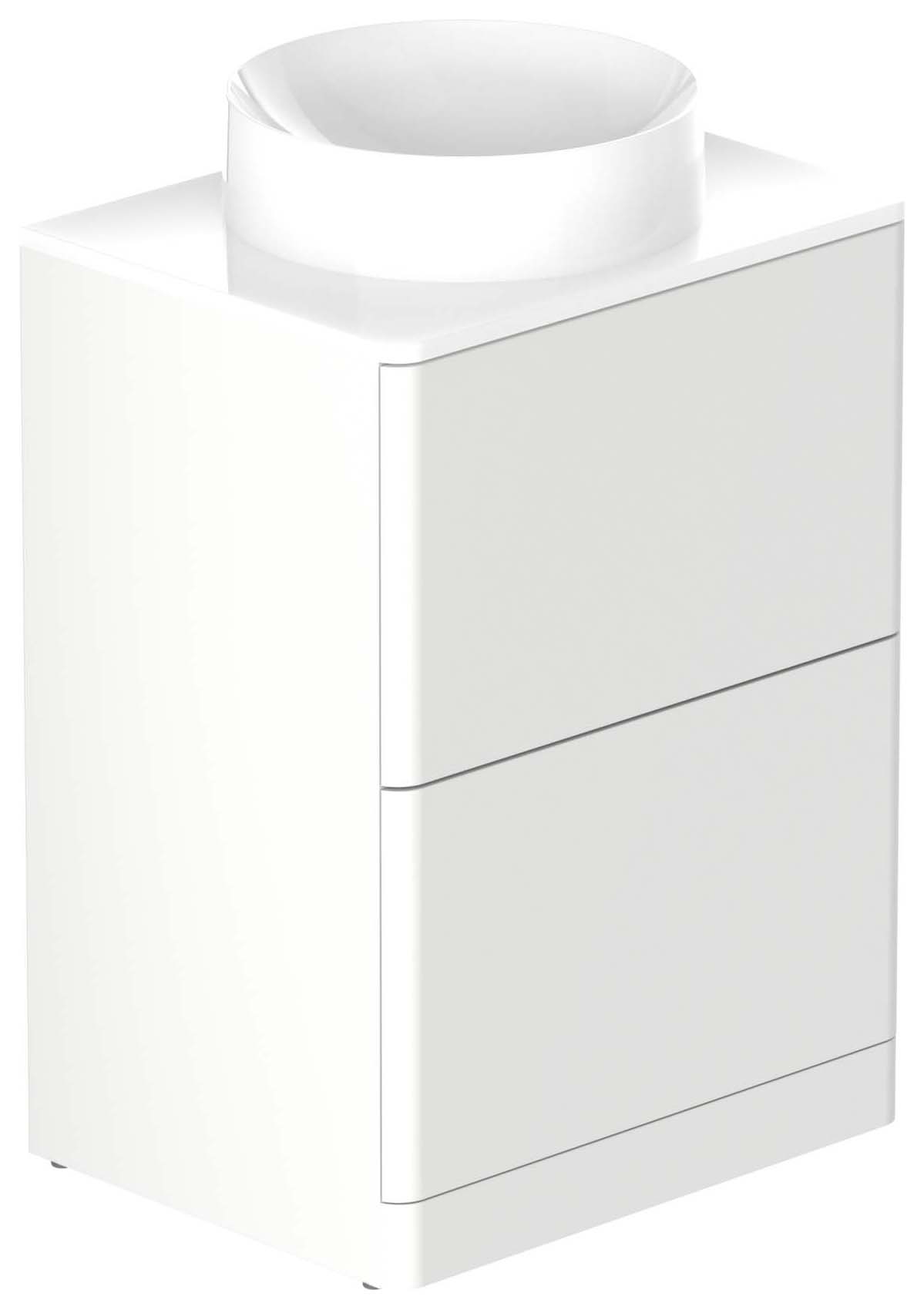 Nexa By VADO Veva Dusk White Freestanding Vanity Unit with White Ceramic Worktop & Round Countertop Basin - 600mm