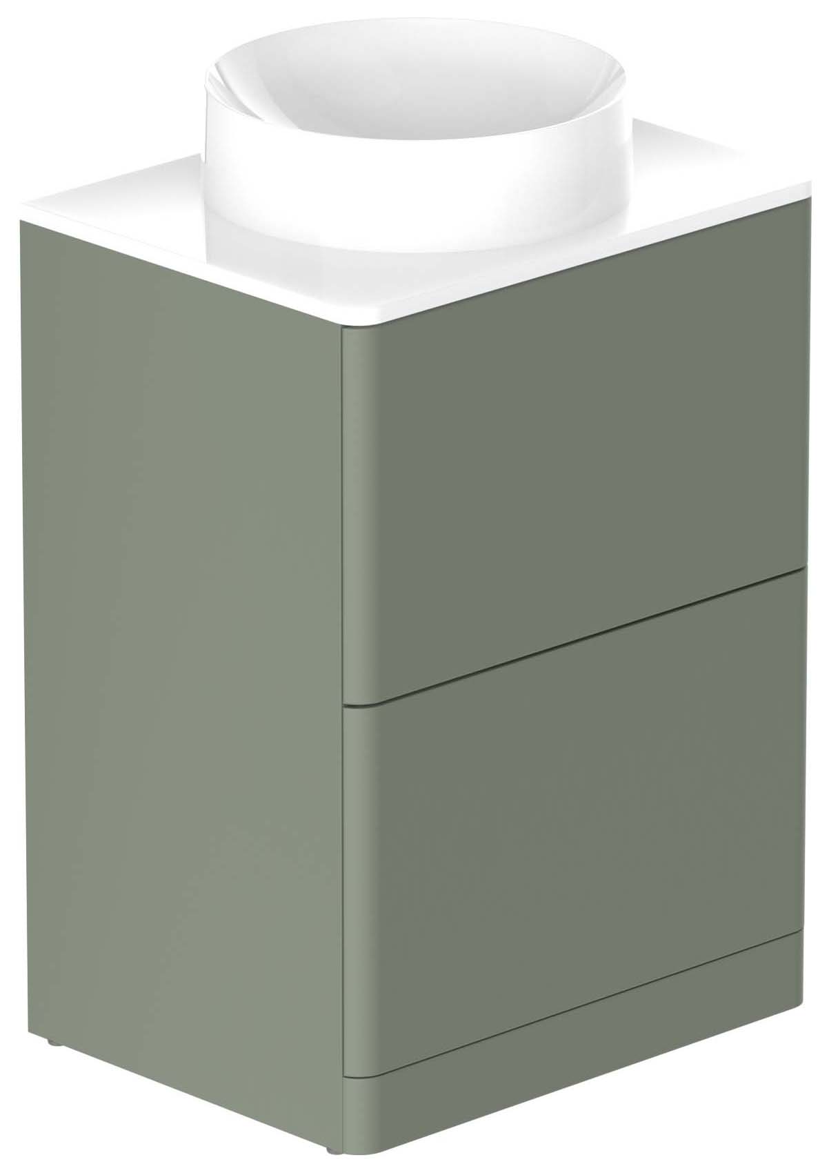 Nexa By VADO Veva Dawn Green Freestanding Vanity Unit with White Ceramic Worktop & Round Countertop Basin - 600mm