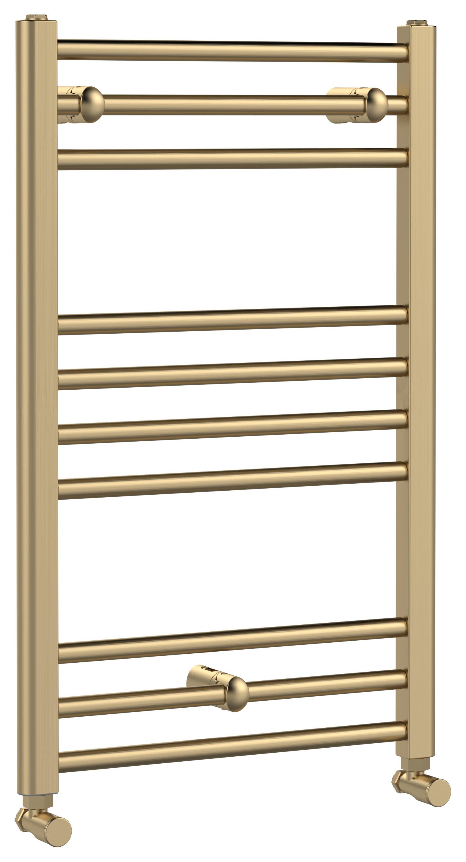 Balterley Brushed Brass Lorcia Round Single Panel Vertical Straight Towel Radiator - 500mm
