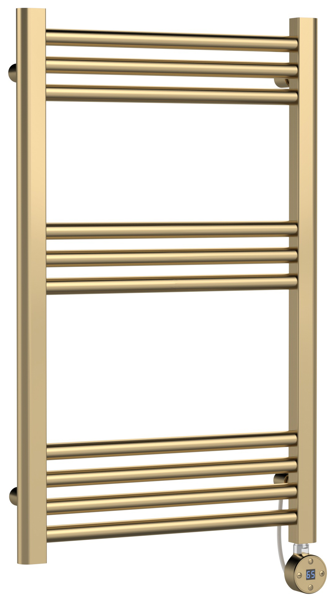 Balterley Brushed Brass Electric Round Single Panel Vertical Straight Towel Radiator - 500mm