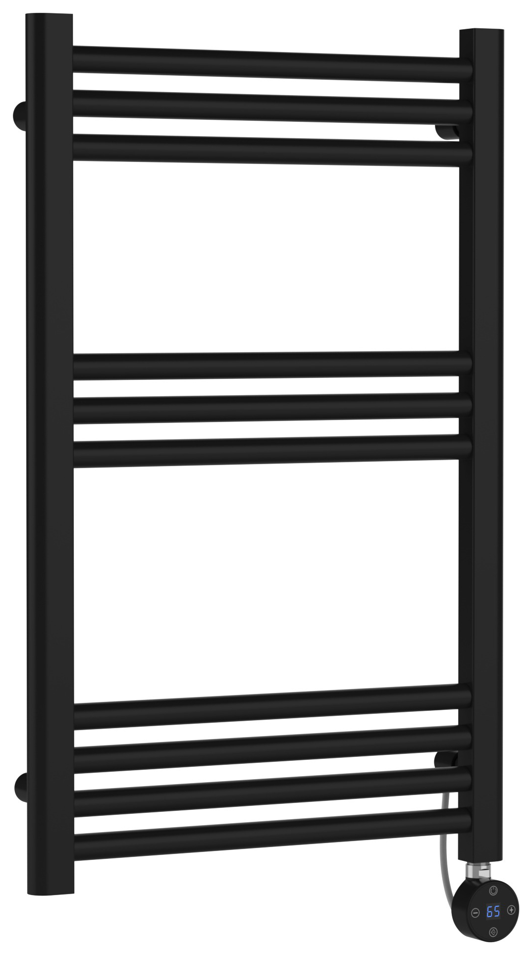 Balterley Matt Black Electric Round Single Panel Vertical Straight Towel Radiator - 500mm