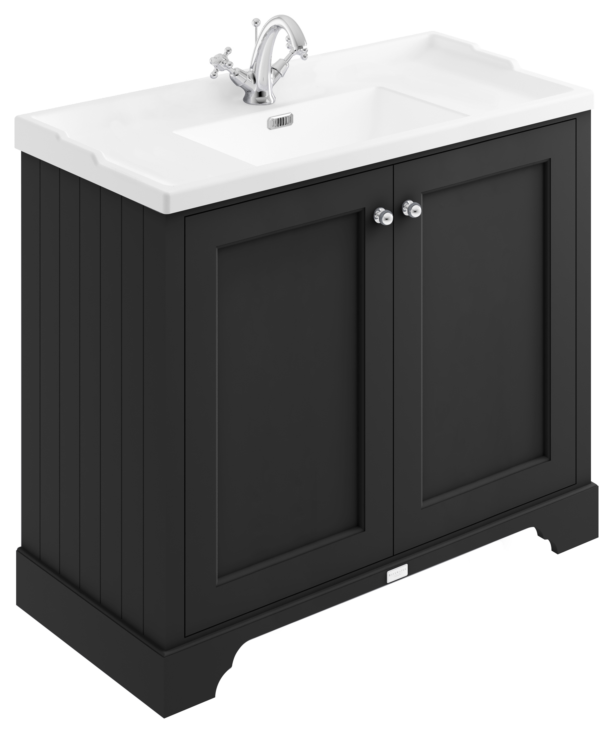 Bayswater Victrion Matt Black Traditional Freestanding Vanity Unit & White Recessed Basin - 1000mm
