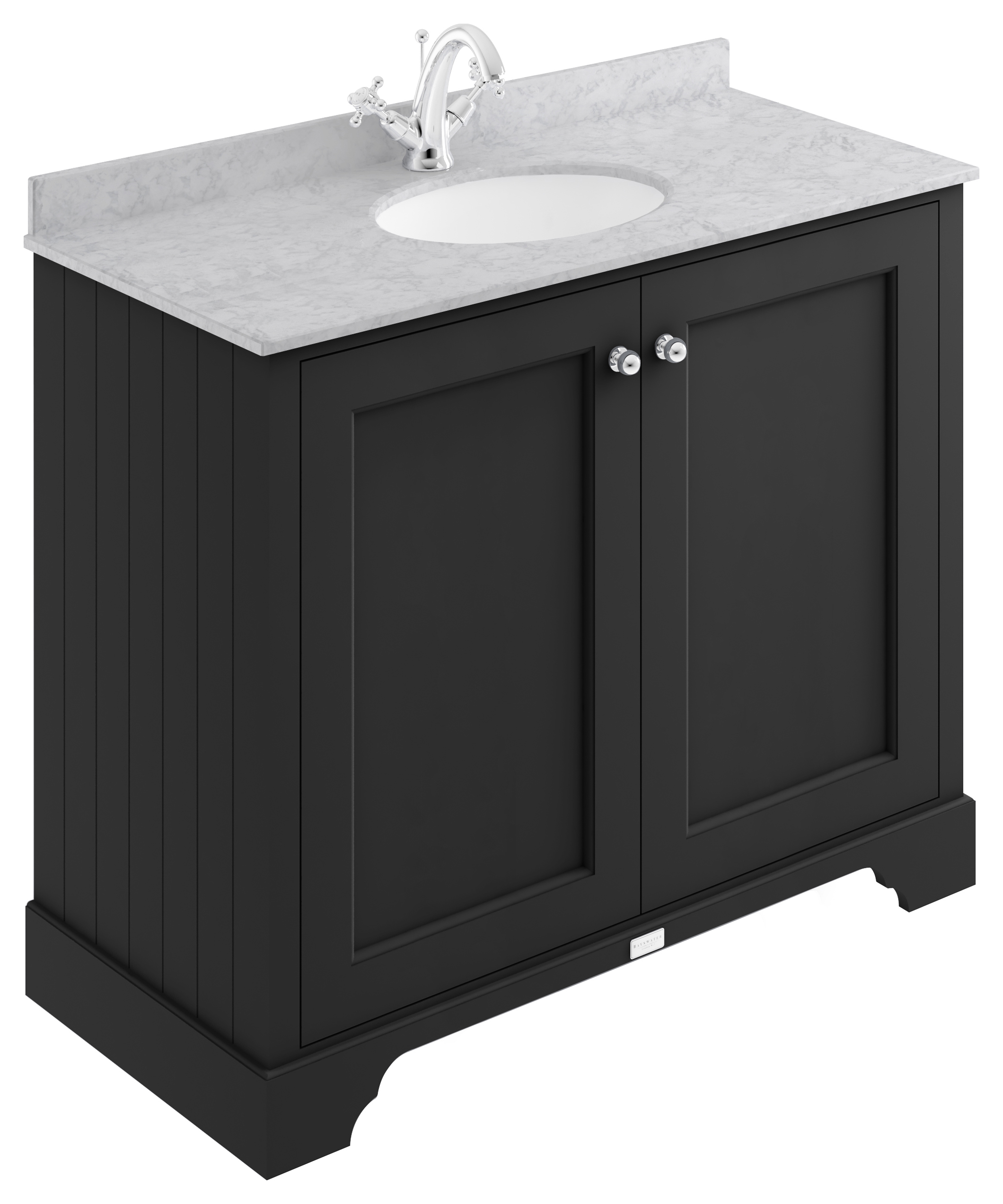Bayswater Victrion Matt Black Traditional Freestanding Vanity Unit & Grey Marble Top Basin - 1000mm
