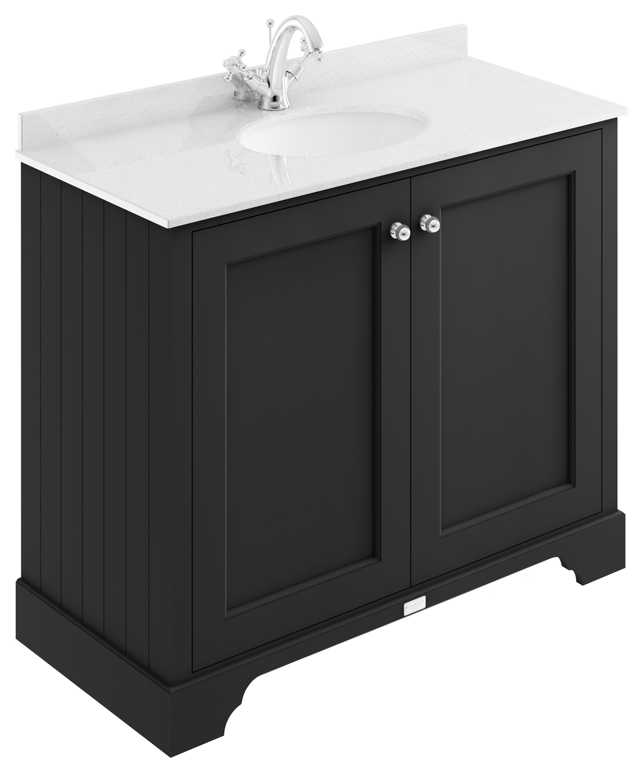 Bayswater Victrion Matt Black Traditional Freestanding Vanity Unit & White Marble Top Basin - 1000mm