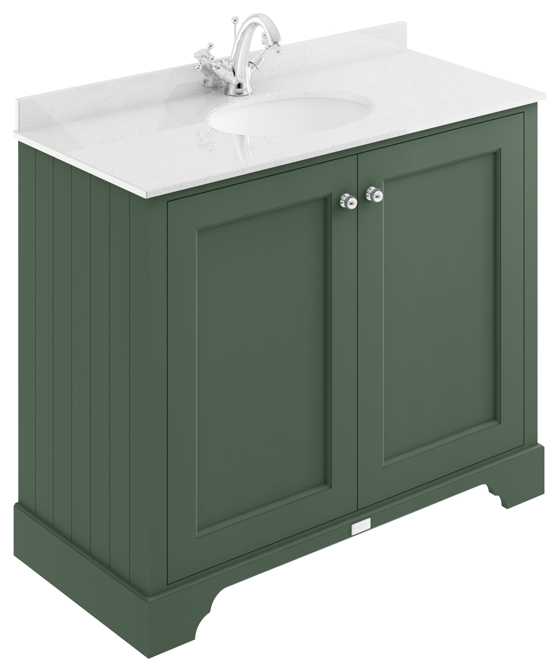 Bayswater Victrion Hunter Green Traditional Freestanding Vanity Unit & White Marble Top Basin - 1000mm