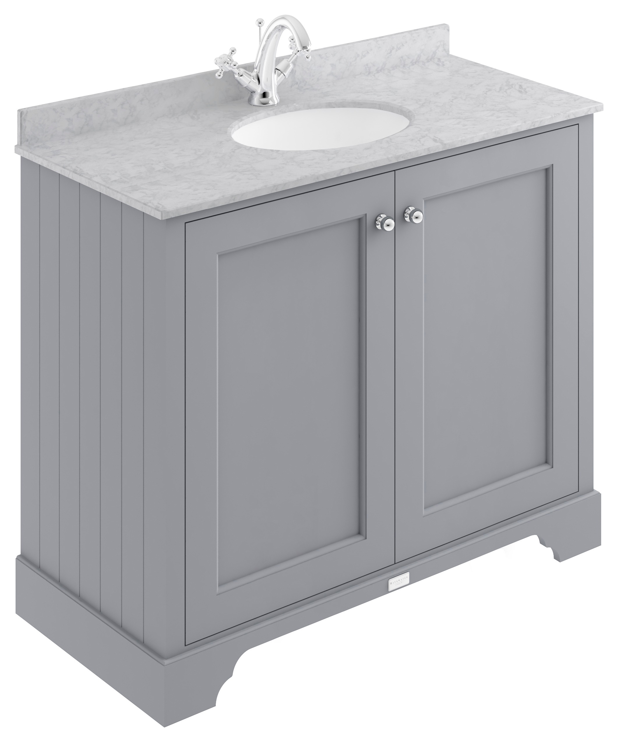 Bayswater Victrion Plummett Grey Traditional Freestanding Vanity Unit & Grey Marble Top Basin - 1000mm