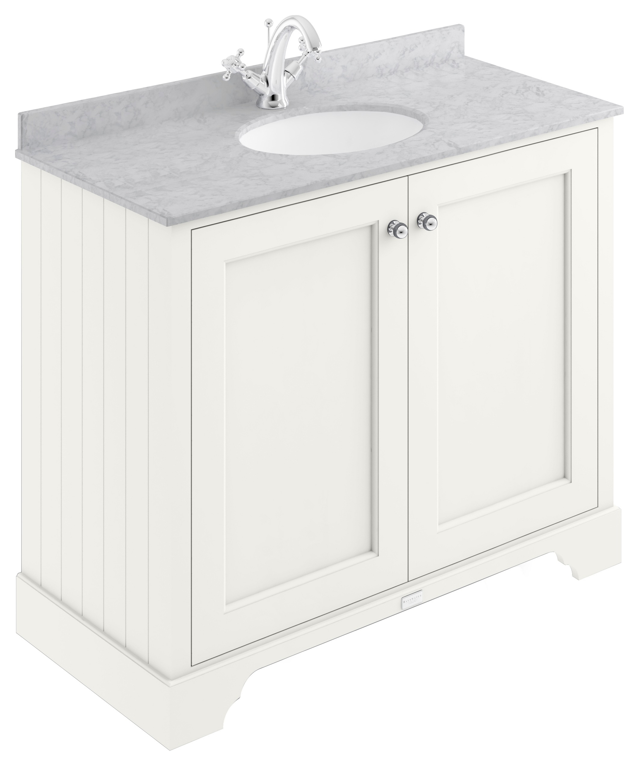 Bayswater Victrion Pointing White Traditional Freestanding Vanity Unit & Grey Marble Top Basin - 1000mm