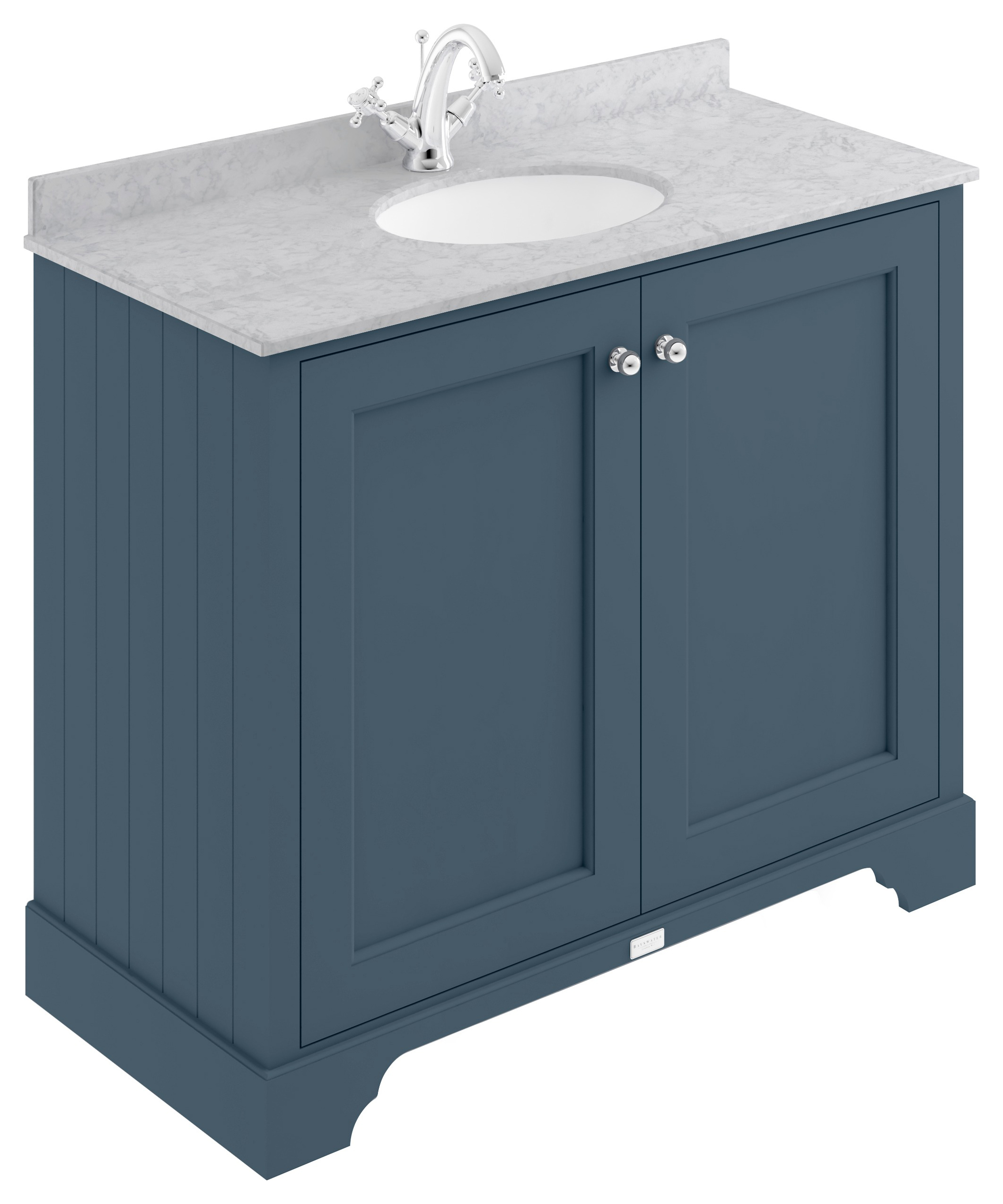 Bayswater Victrion Stiffkey Blue Traditional Freestanding Vanity Unit & Grey Marble Top Basin - 1000mm