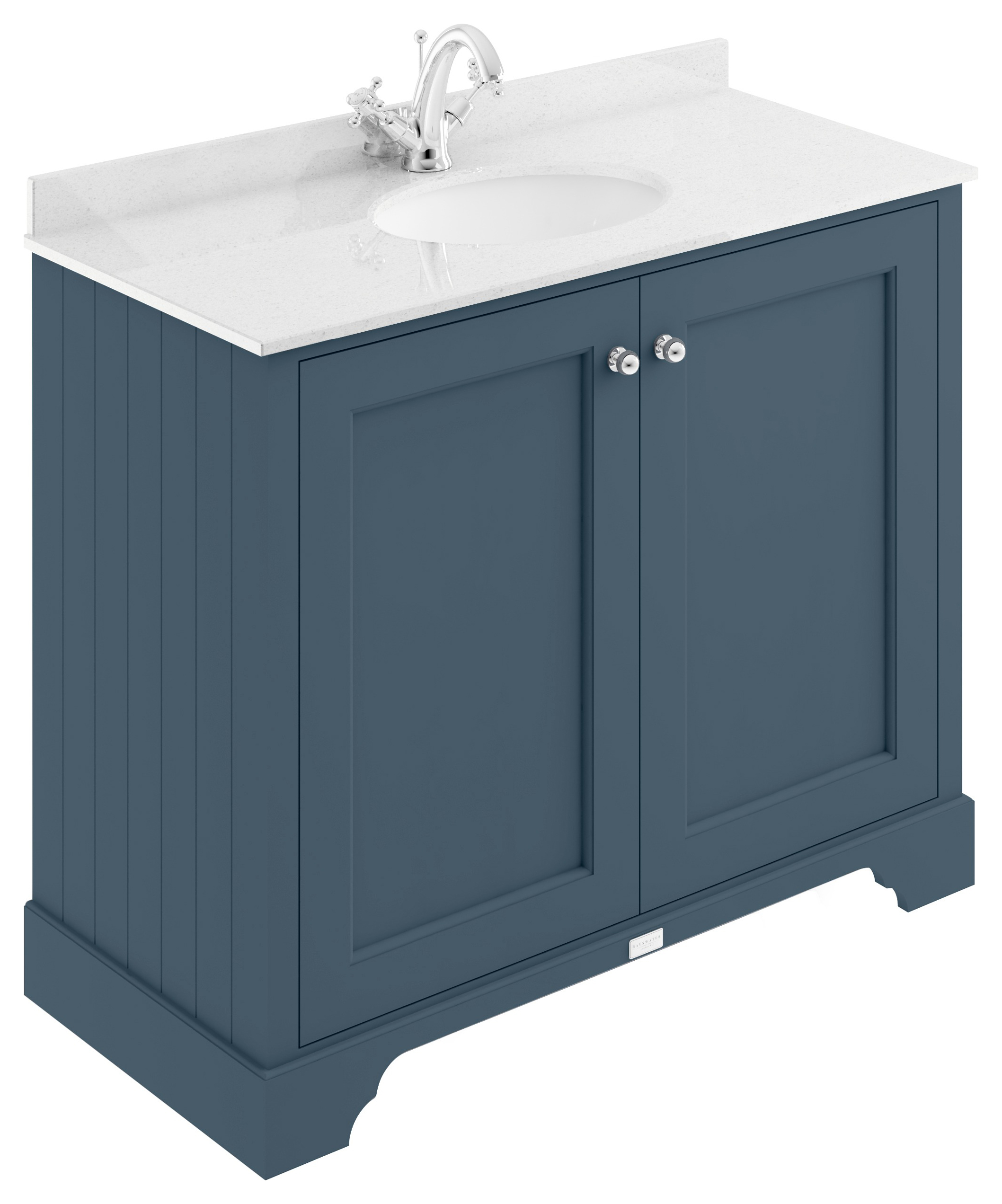 Bayswater Victrion Stiffkey Blue Traditional Freestanding Vanity Unit & White Marble Top Basin - 1000mm