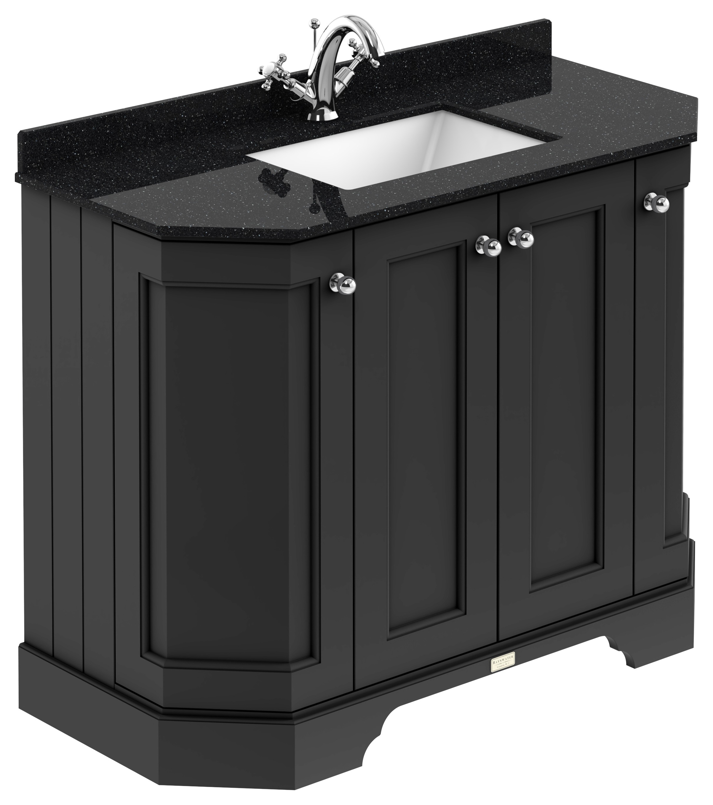 Bayswater Victrion Matt Black Angled Traditional Freestanding Vanity Unit & Black Marble Top Basin - 1000mm