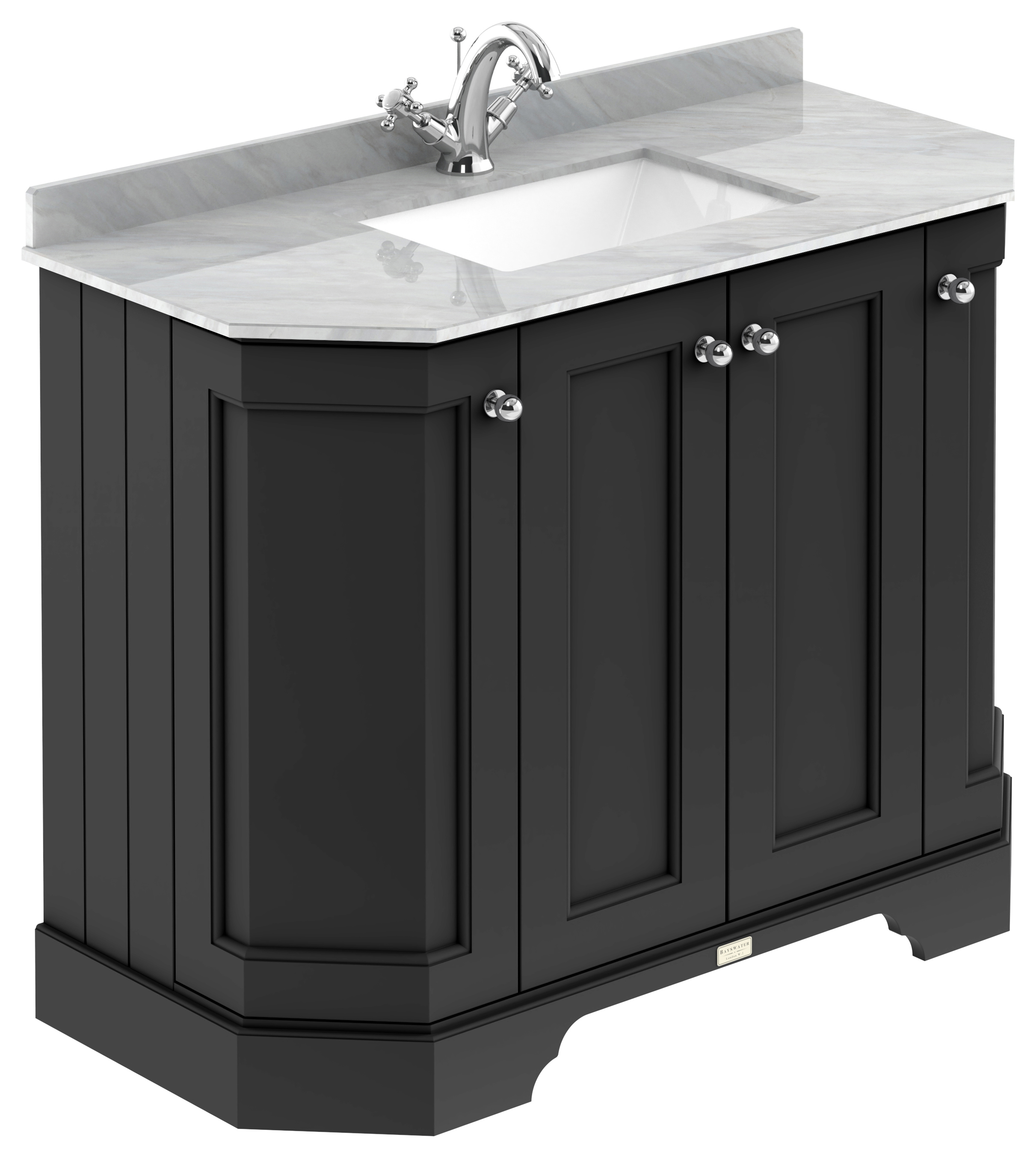 Bayswater Victrion Matt Black Angled Traditional Freestanding Vanity Unit & Grey Marble Top Basin - 1000mm