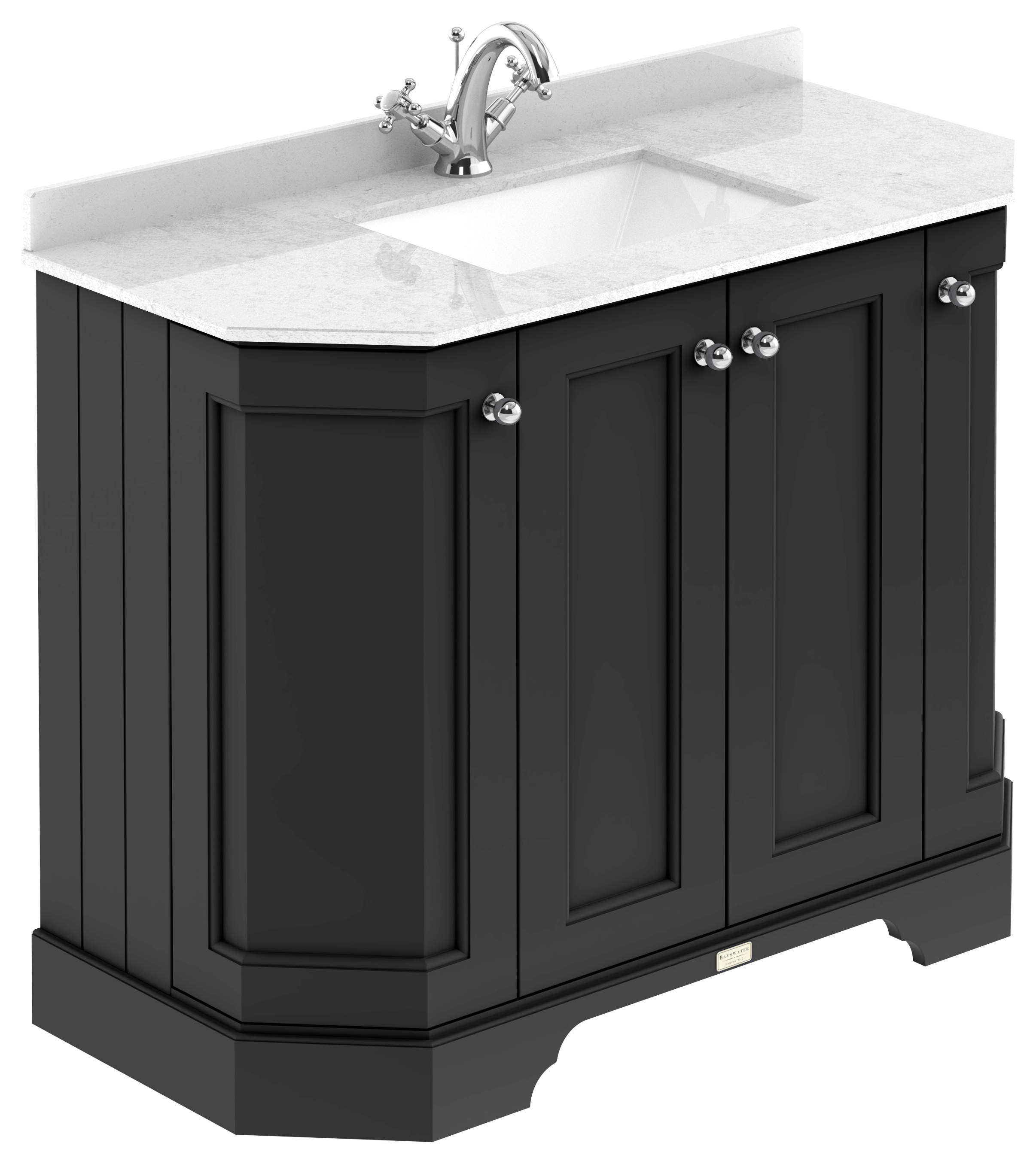 Bayswater Victrion Matt Black Angled Traditional Freestanding Vanity Unit & White Marble Top Basin - 1000mm