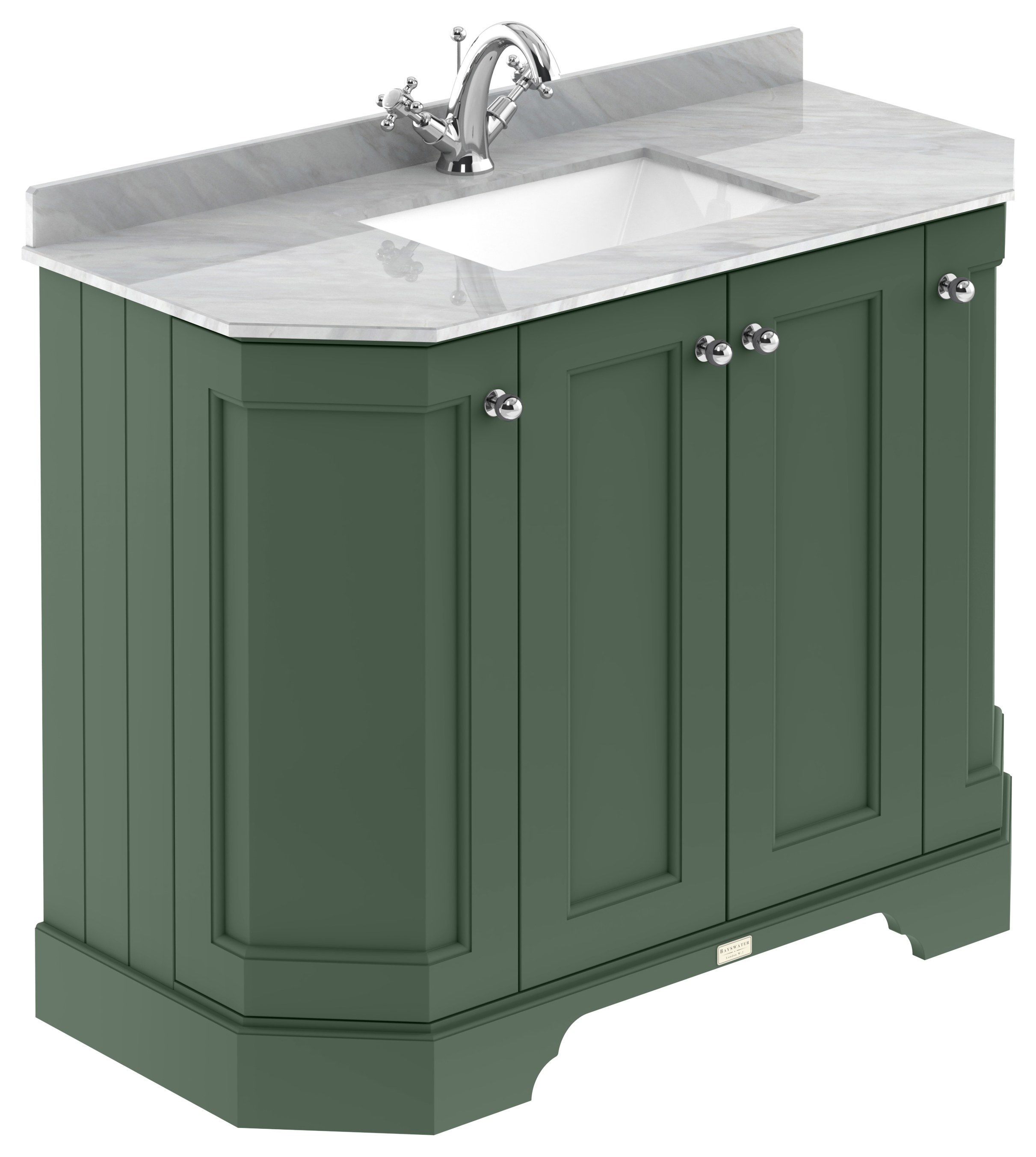 Bayswater Victrion Hunter Green Angled Traditional Freestanding Vanity Unit & Grey Marble Top Basin - 1000mm