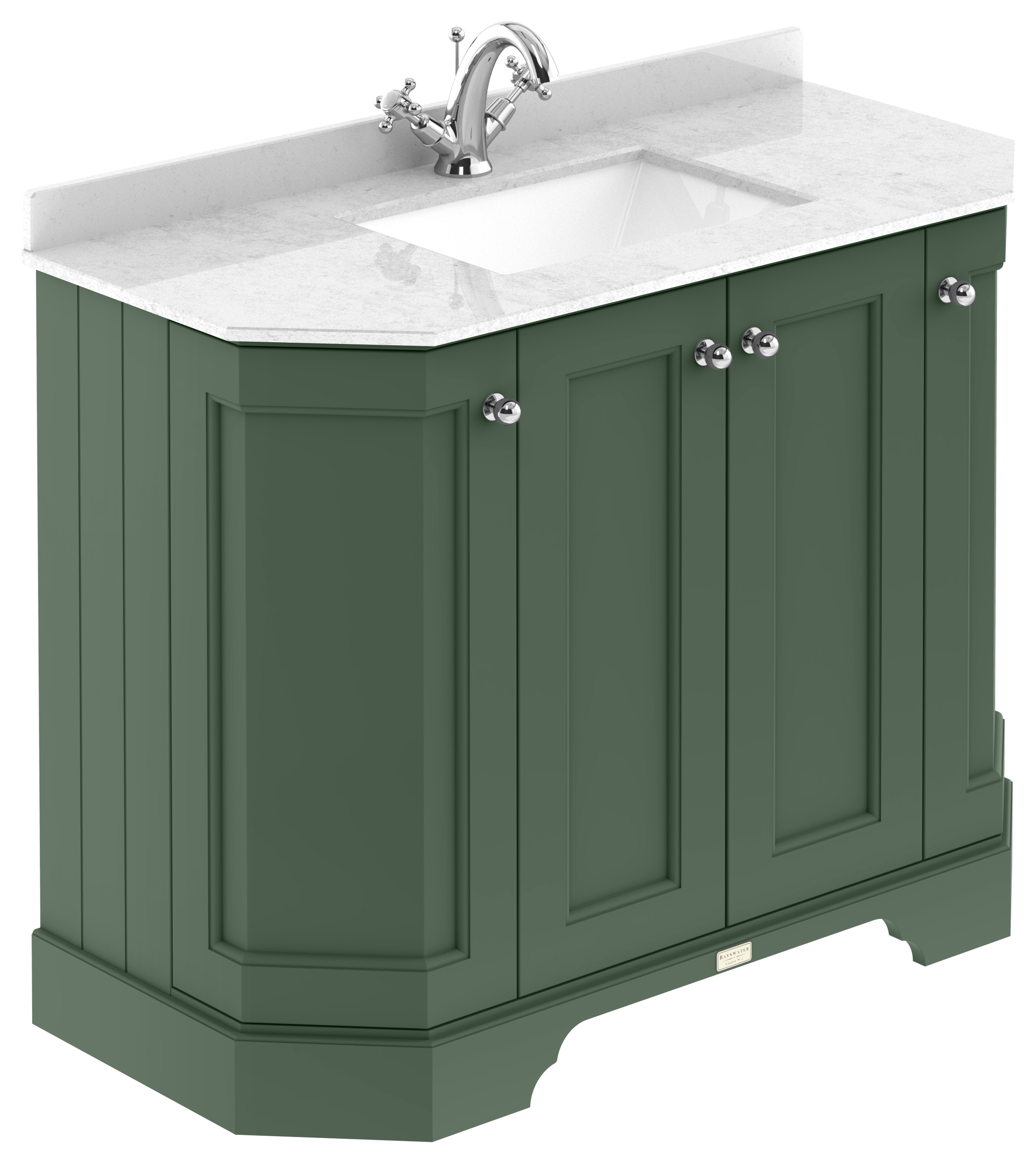 Bayswater Victrion Hunter Green Angled Traditional Freestanding Vanity Unit & White Marble Top Basin - 1000mm