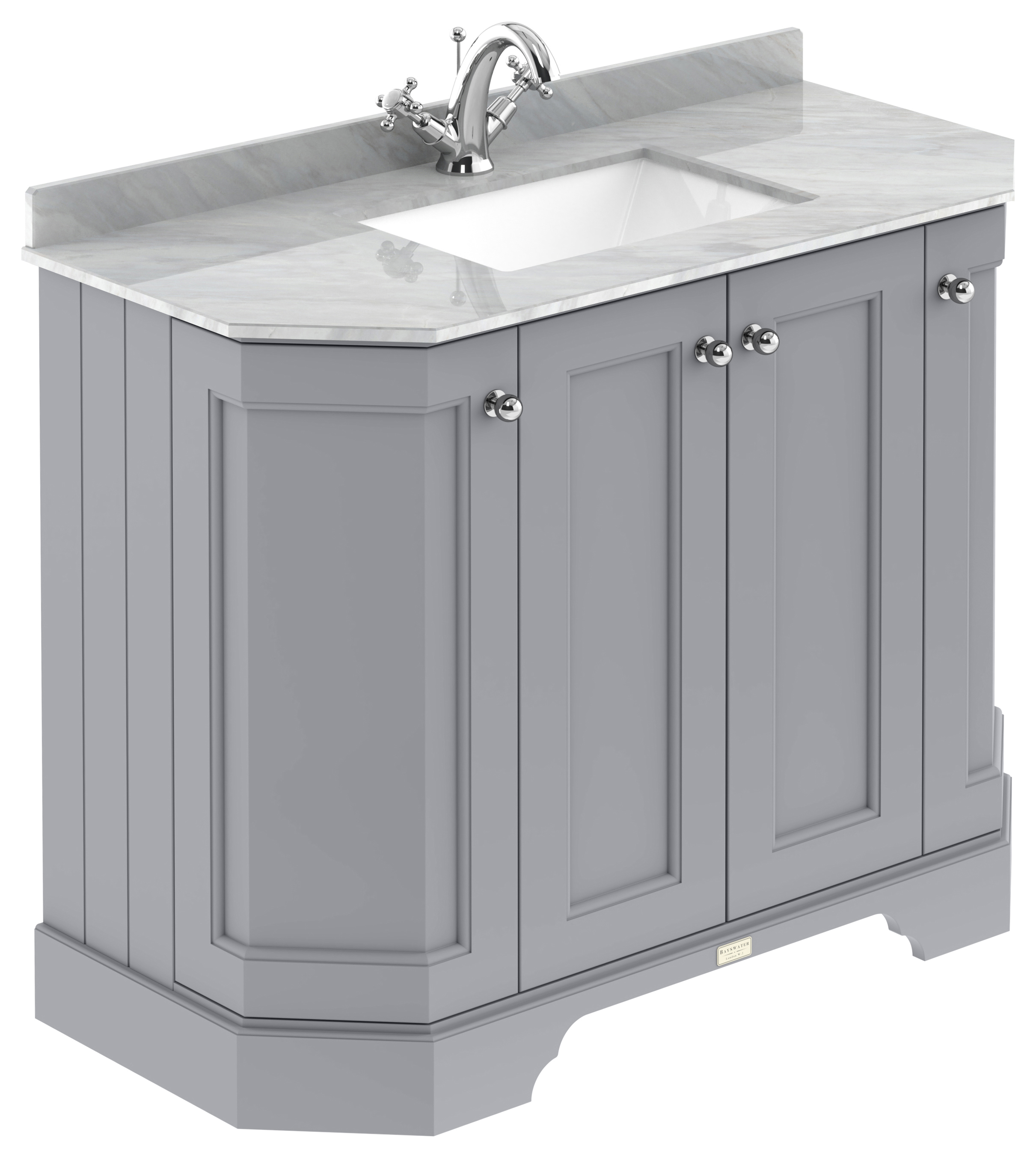 Bayswater Victrion Plummett Grey Angled Traditional Freestanding Vanity Unit & Grey Marble Top Basin - 1000mm