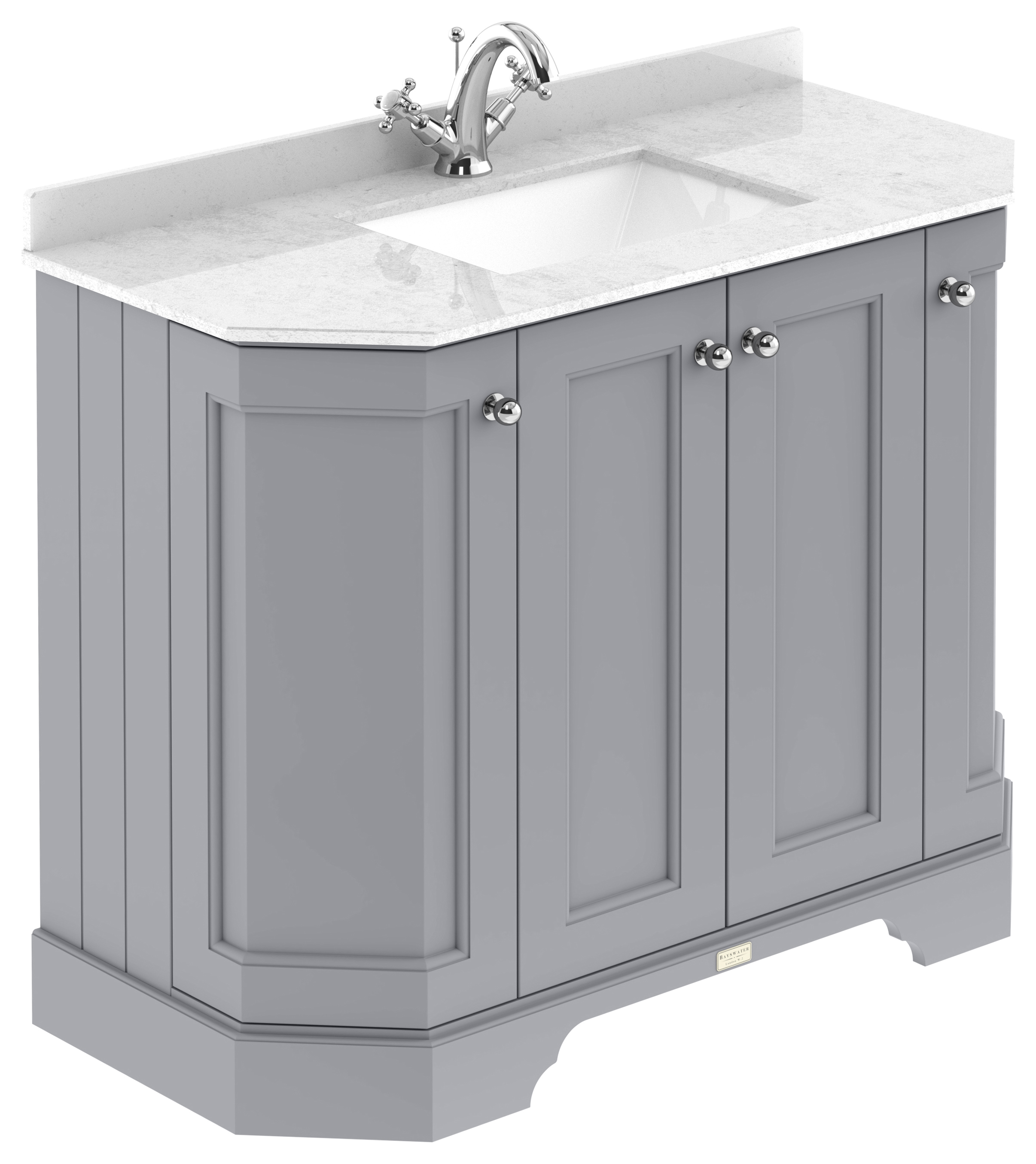 Bayswater Victrion Plummett Grey Angled Traditional Freestanding Vanity Unit & White Marble Top Basin - 1000mm