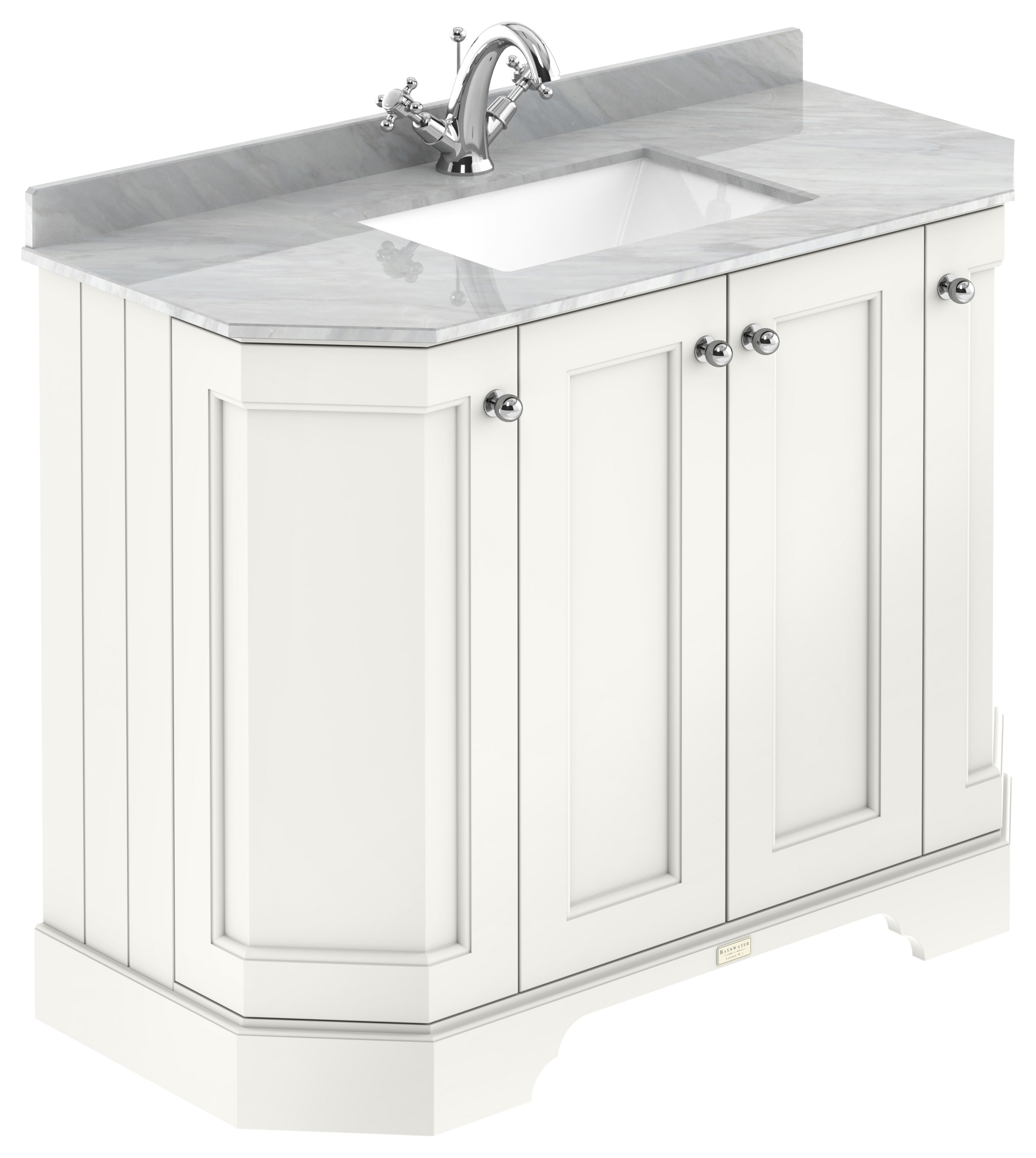 Bayswater Victrion Pointing White Angled Traditional Freestanding Vanity Unit & Grey Marble Top Basin - 1000mm
