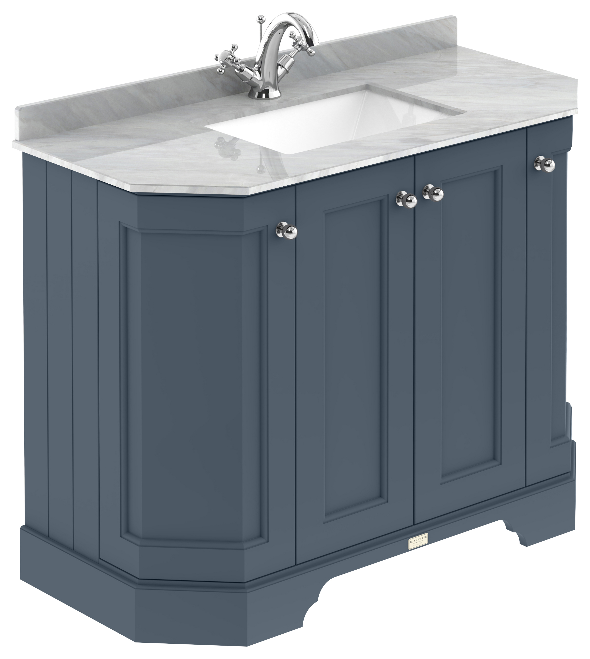 Bayswater Victrion Stiffkey Blue Angled Traditional Freestanding Vanity Unit & Grey Marble Top Basin - 1000mm