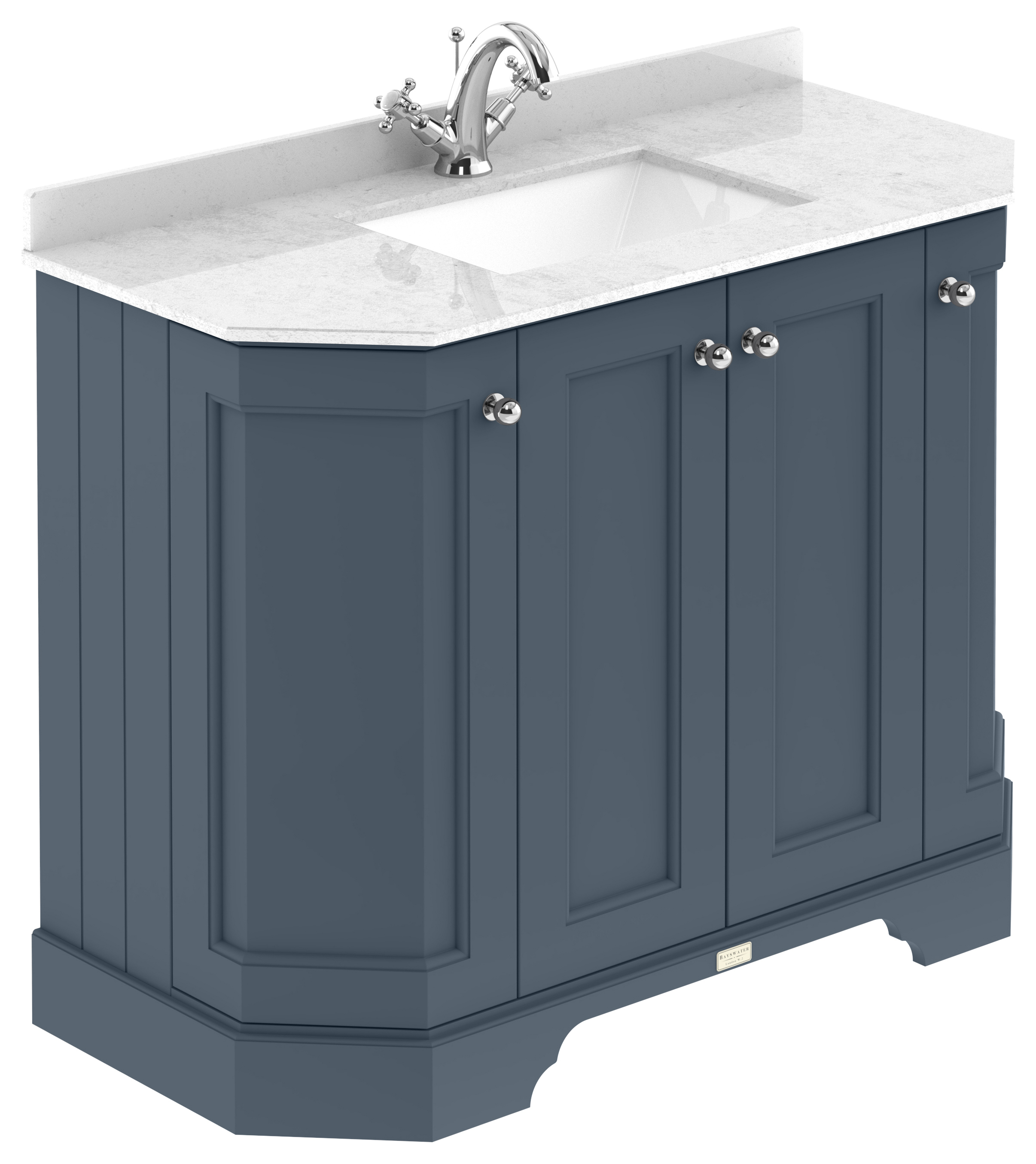 Bayswater Victrion Stiffkey Blue Angled Traditional Freestanding Vanity Unit & White Marble Top Basin - 1000mm
