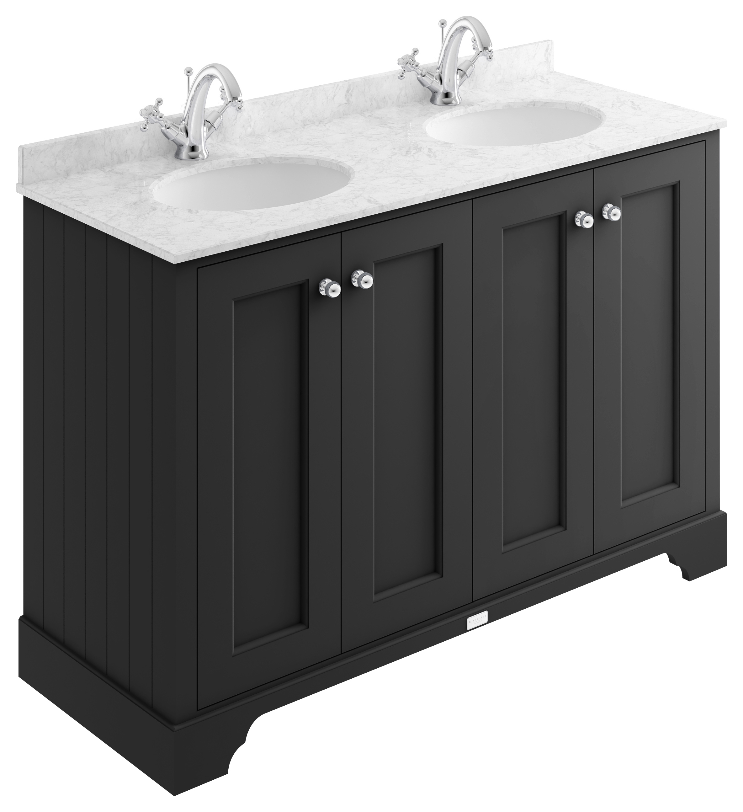 Bayswater Victrion Matt Black Traditional Freestanding Vanity Unit & Grey Marble Top Basin - 1200mm