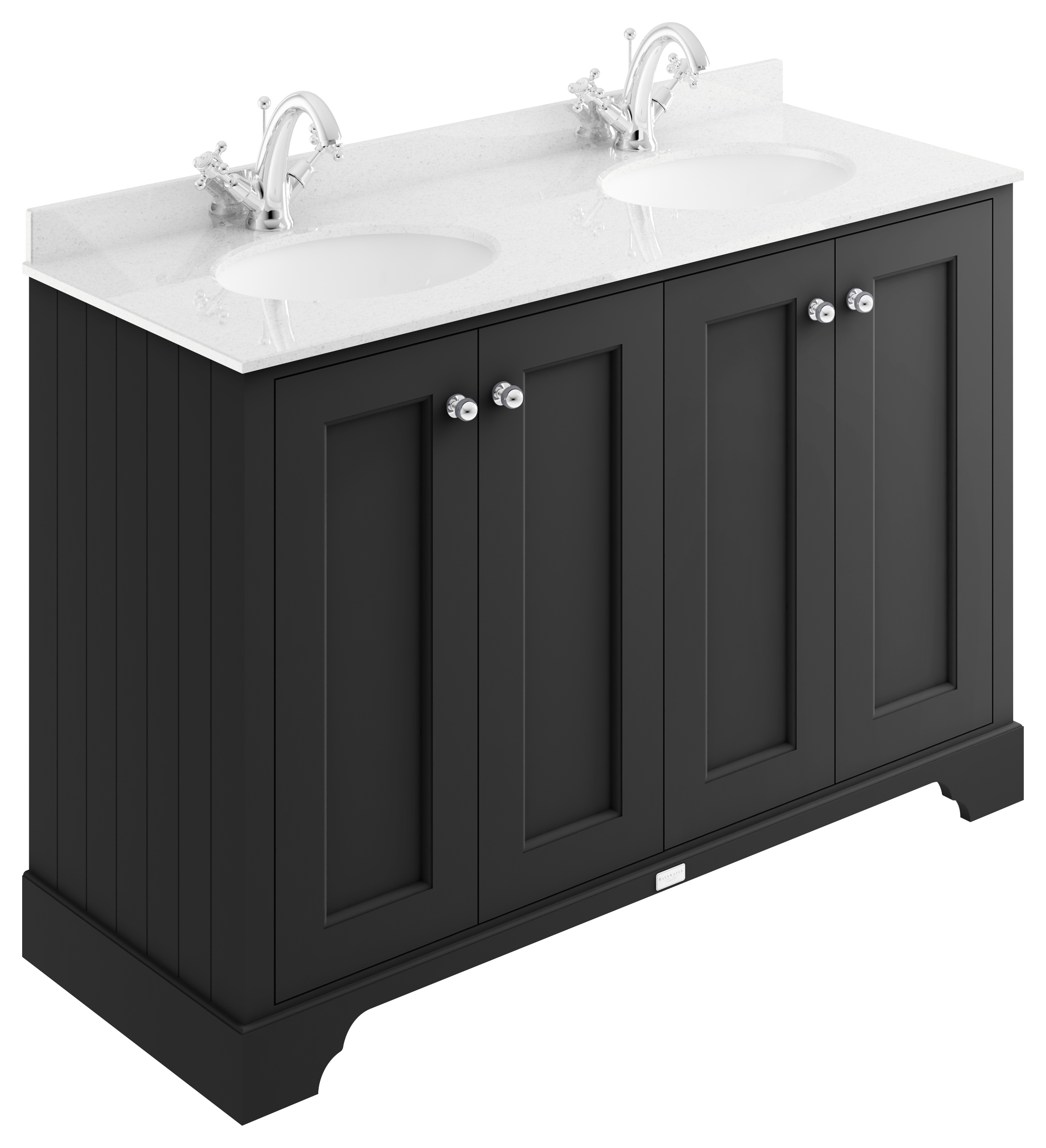 Bayswater Victrion Matt Black Traditional Freestanding Vanity Unit & White Marble Top Basin - 1200mm