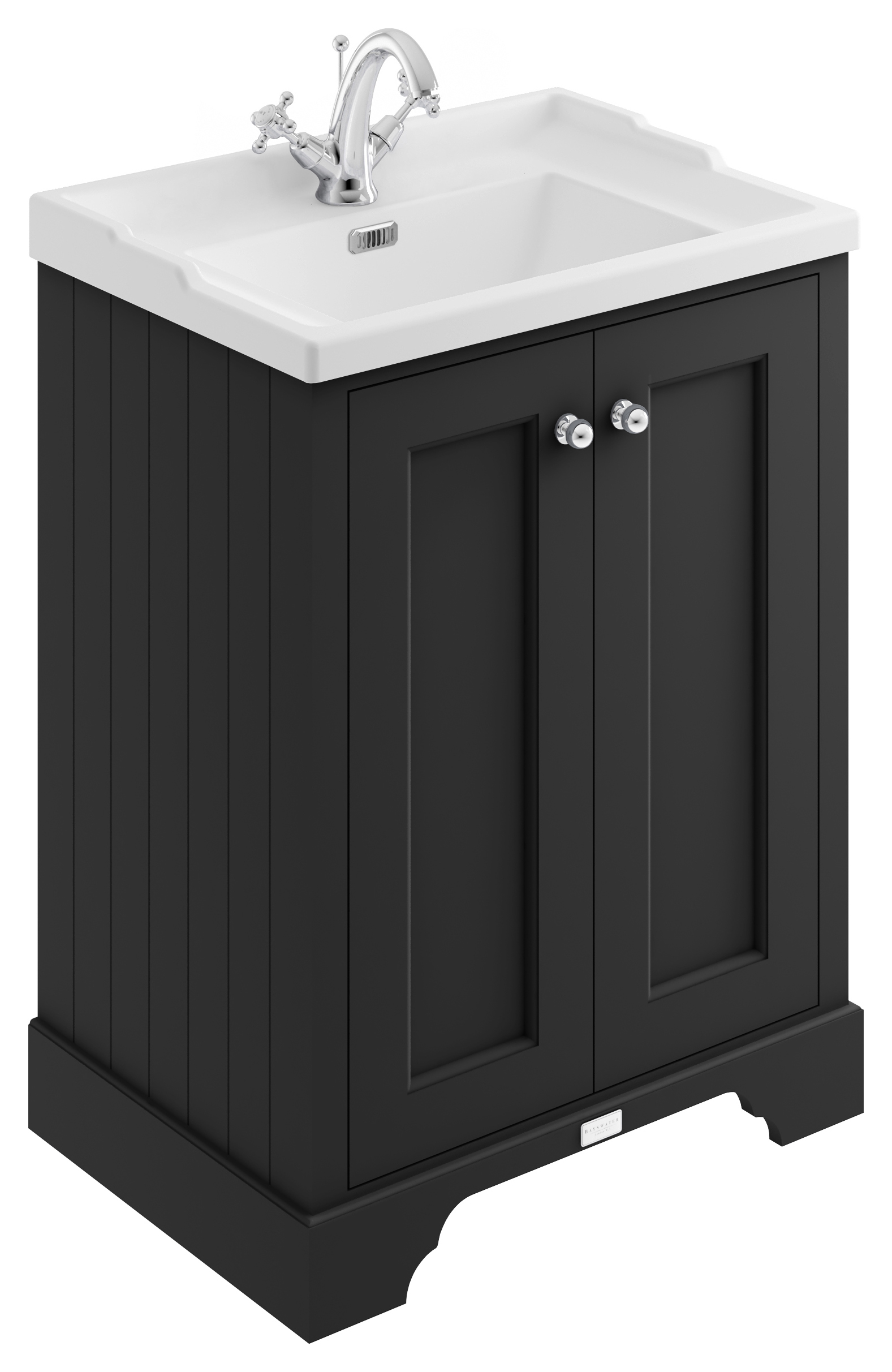 Bayswater Victrion Matt Black Traditional Freestanding Vanity Unit & White Recessed Basin - 600mm