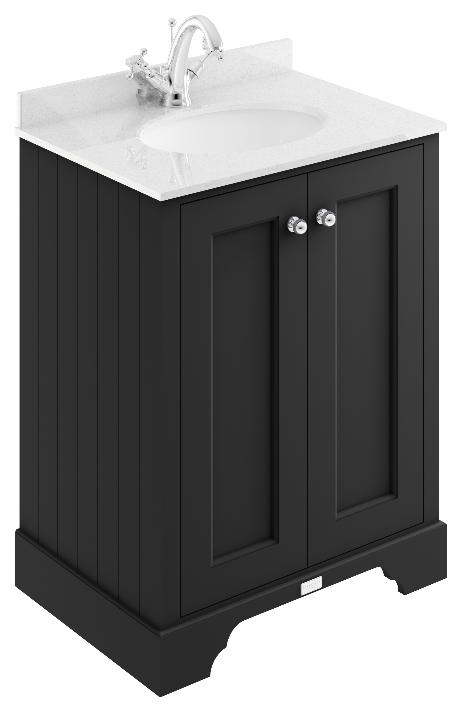 Bayswater Victrion Matt Black Traditional Freestanding Vanity Unit & White Marble Top Basin - 600mm