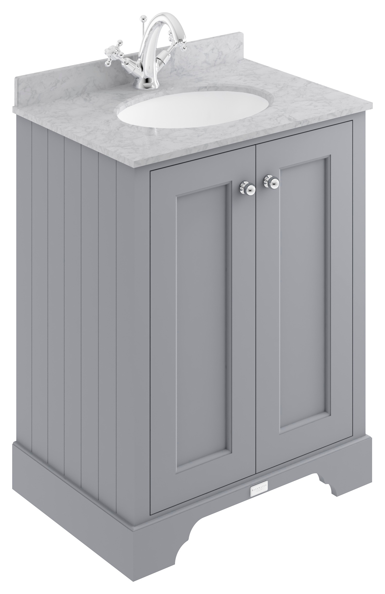 Bayswater Victrion Plummett Grey Traditional Freestanding Vanity Unit & Grey Marble Top Basin - 600mm