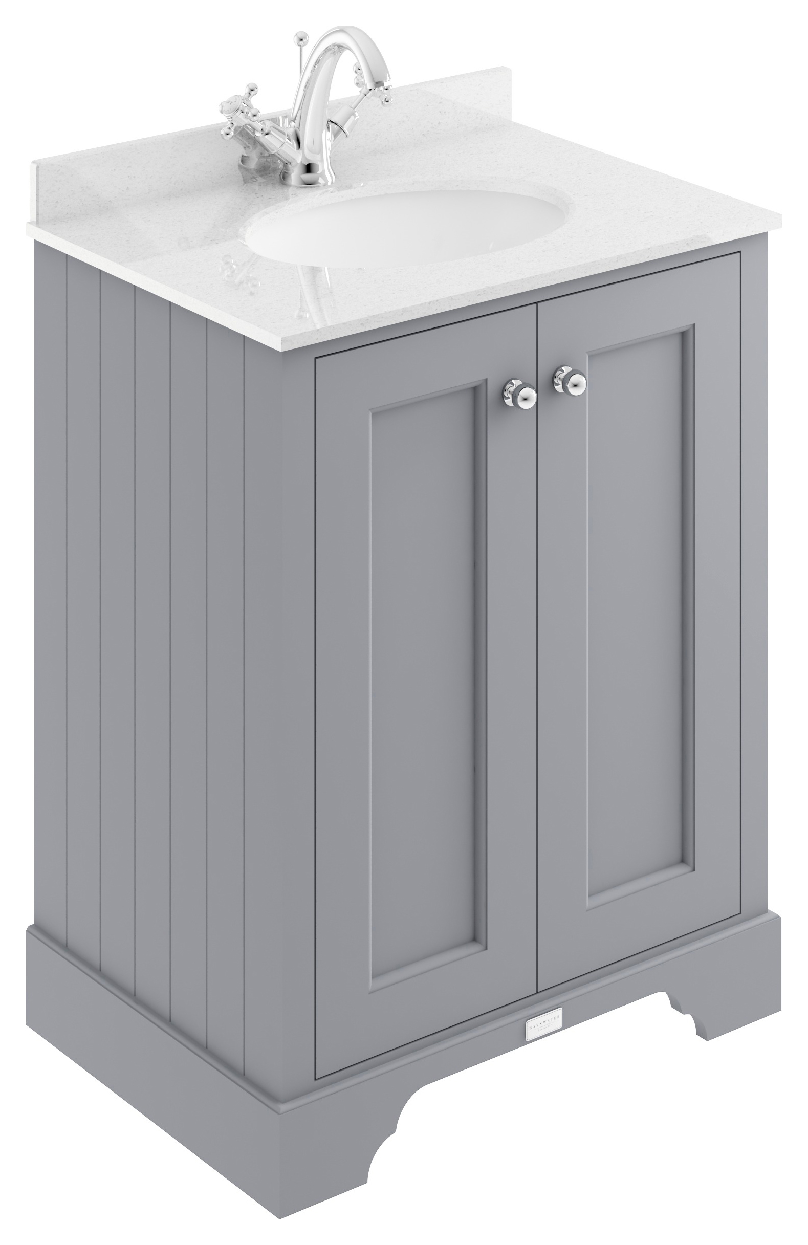 Bayswater Victrion Plummett Grey Traditional Freestanding Vanity Unit & White Marble Top Basin - 600mm