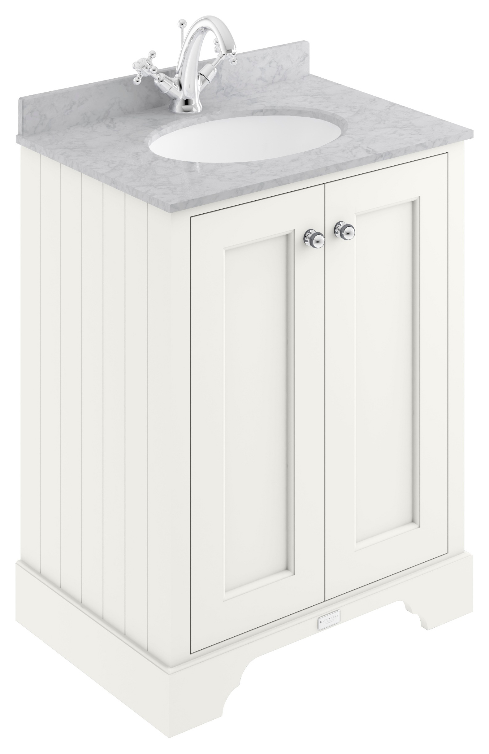 Bayswater Victrion Pointing White Traditional Freestanding Vanity Unit & Grey Marble Top Basin - 600mm