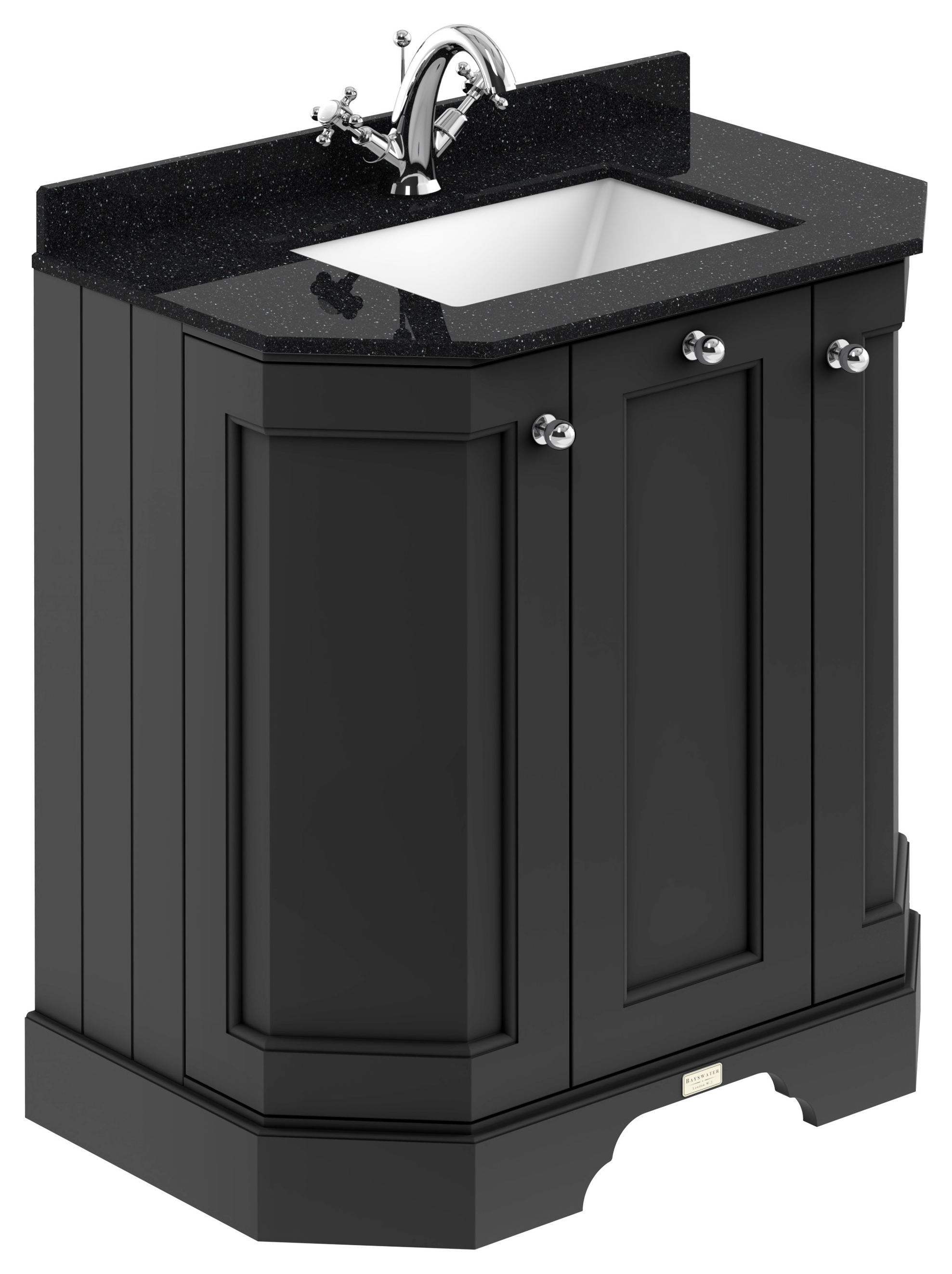 Bayswater Victrion Matt Black Angled Traditional Freestanding Vanity Unit & Black Marble Top Basin - 750mm